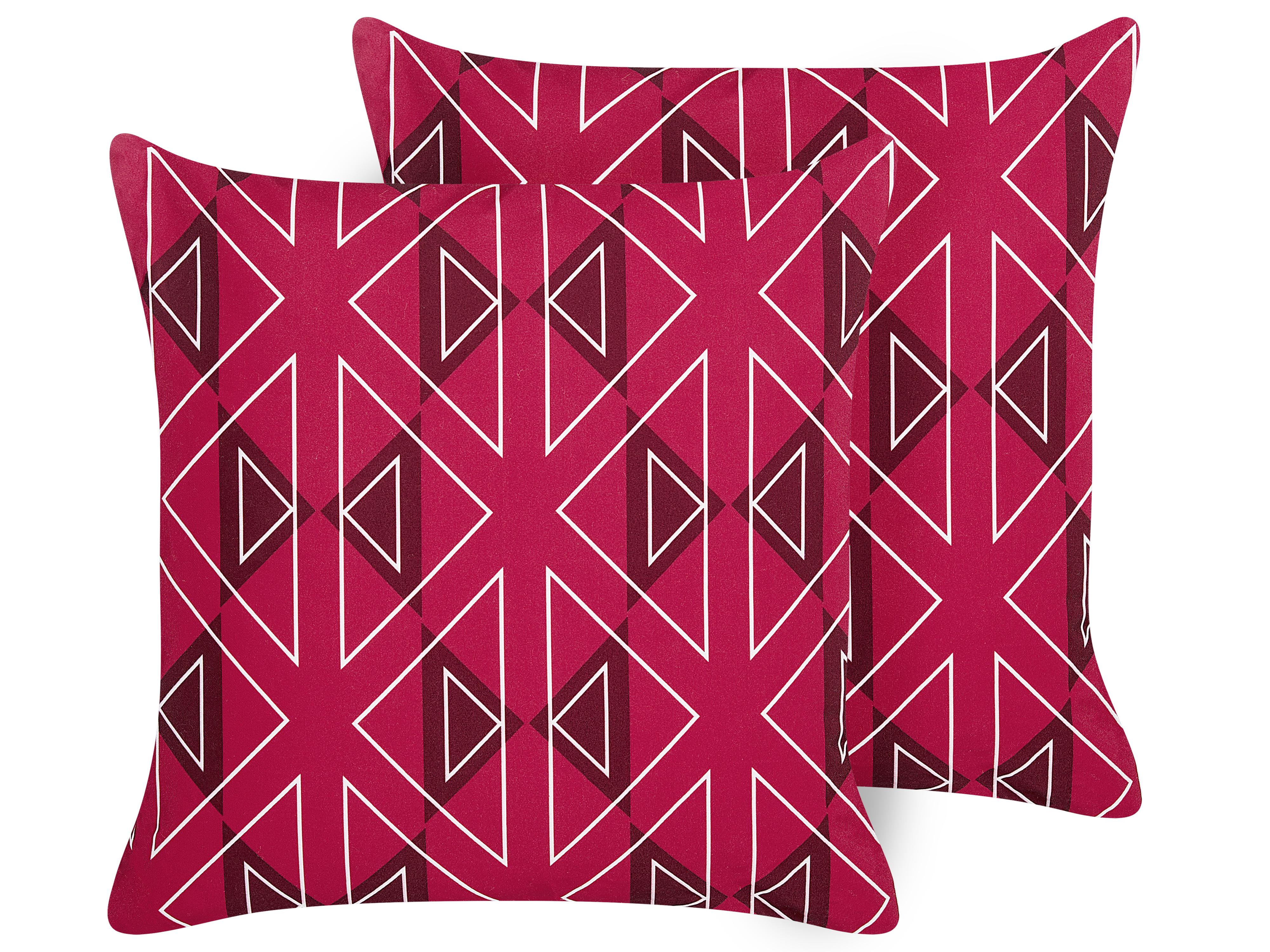 Set of 2 Outdoor Cushions MEZZANO Geometric Pattern 40 x 60 cm Fuchsia Pink