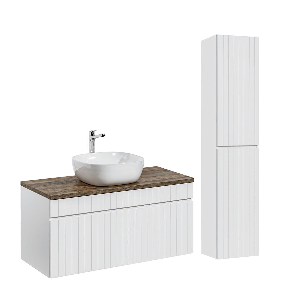 - Ensemble meuble simple vasque 100cm et colonne stratifiés blanc
