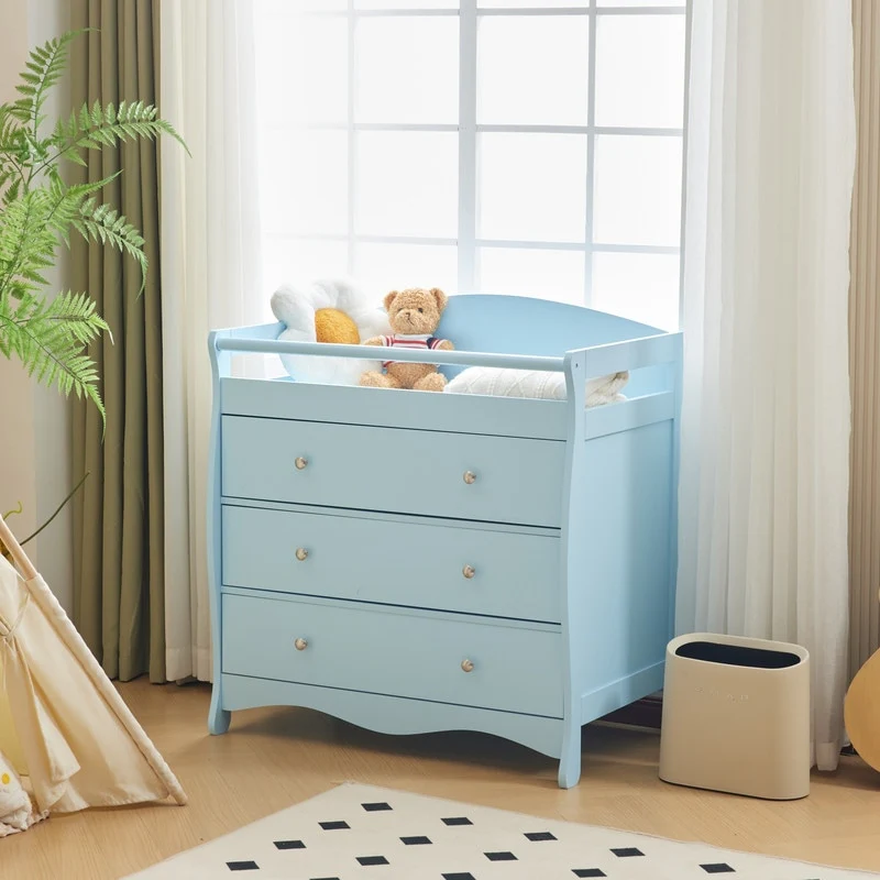 Solid Wood Changing Table with Three Drawers - N/A