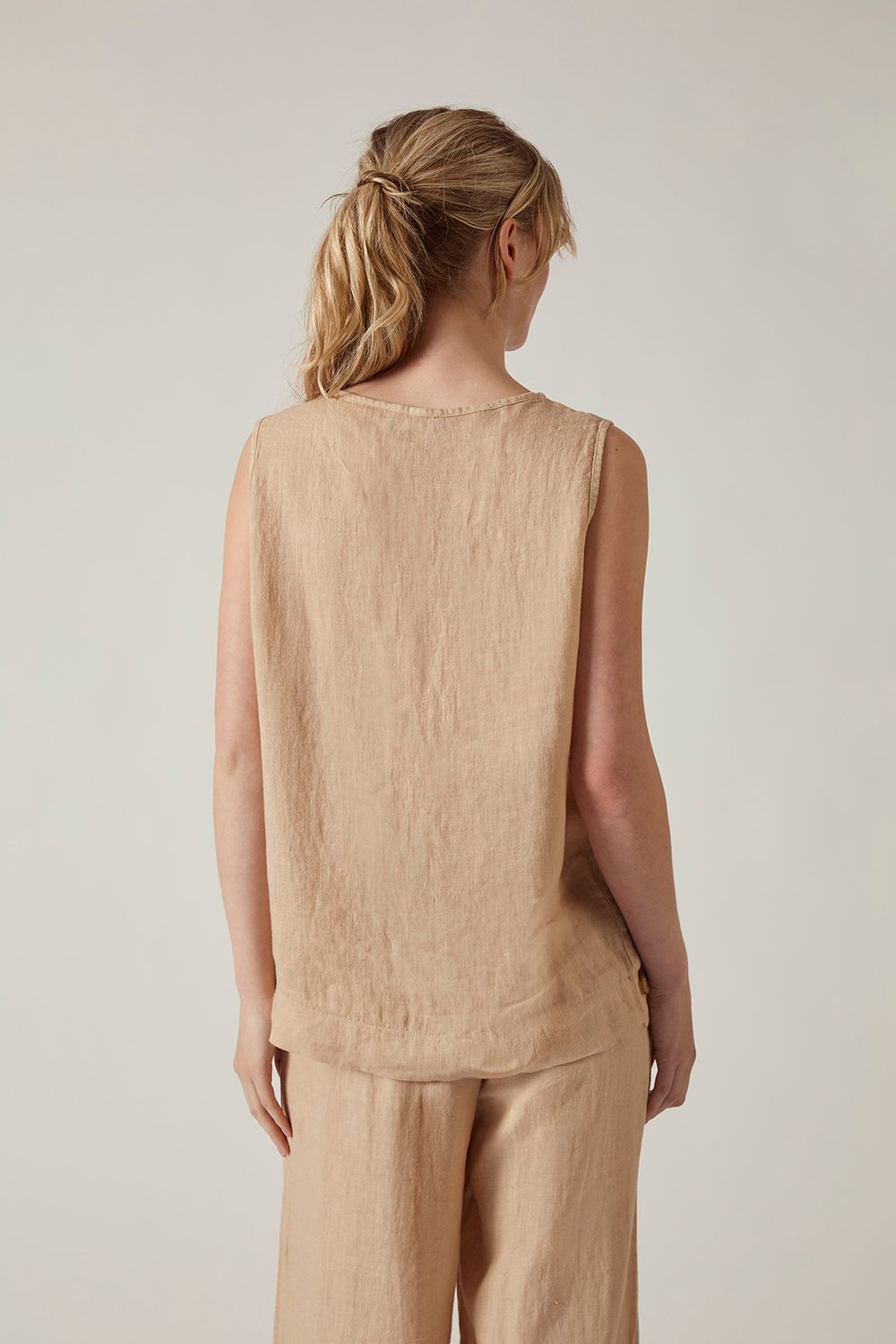 James Lakeland Sand Linen Sleeveless Top