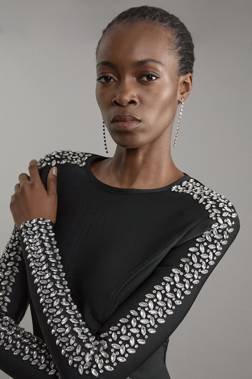 KarenMillen Figure Form Bandage Knit Embellished Top