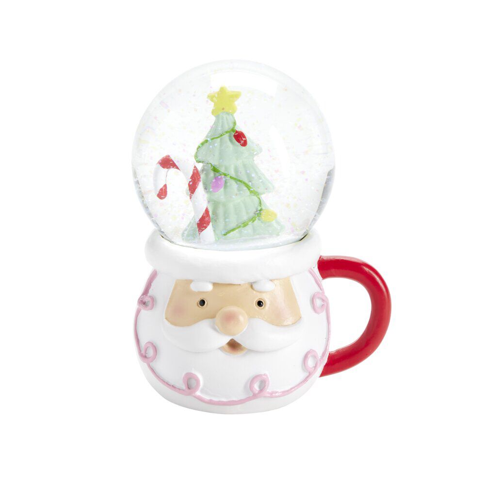 Boule à neige No&euml;l sapin intérieur sur socle forme tasse H17cm (2 modèles)