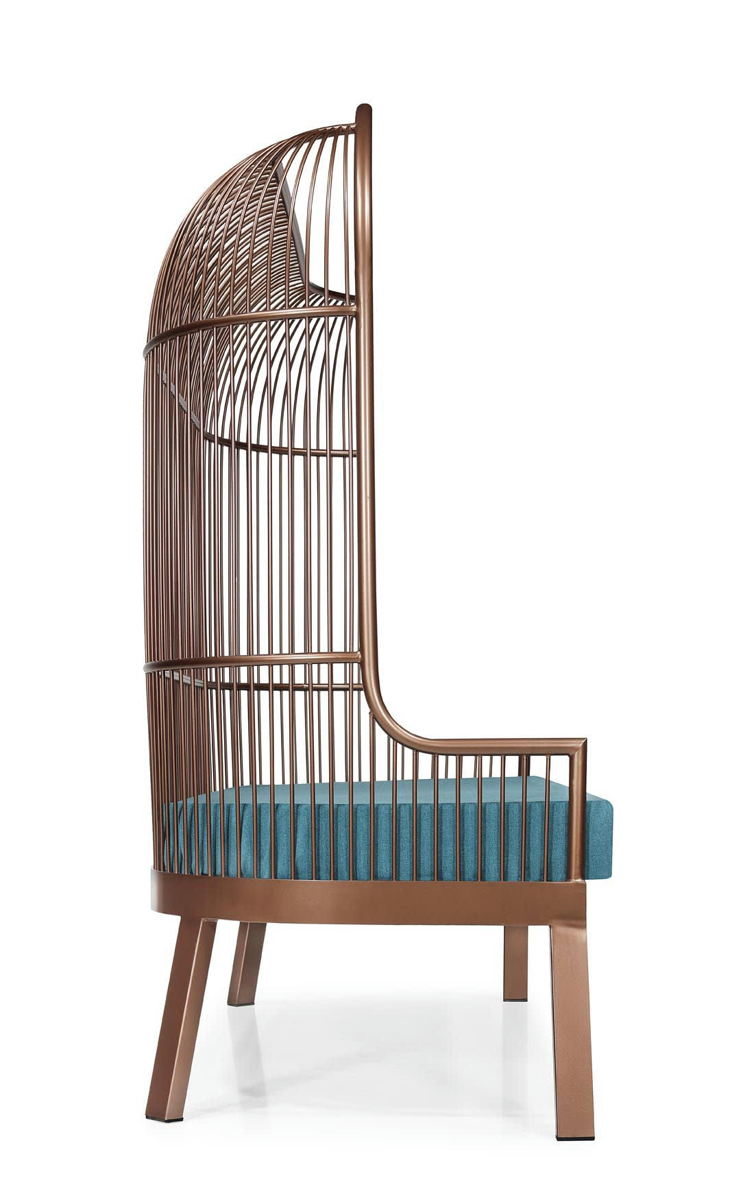 GAIO 2 - Banquette 2 places en métal bronze et tapissée de velours bleu