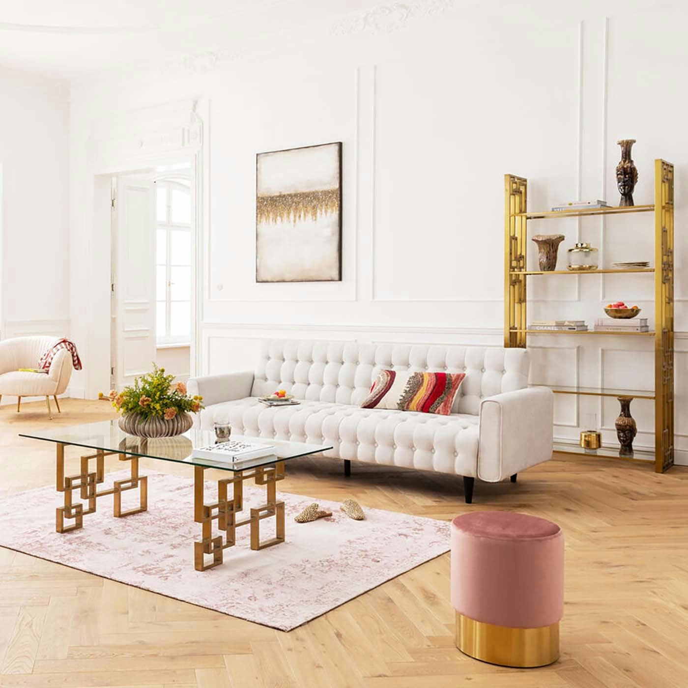 MILCHBAR - Canapé-lit 3 places en tissu écru capitonné