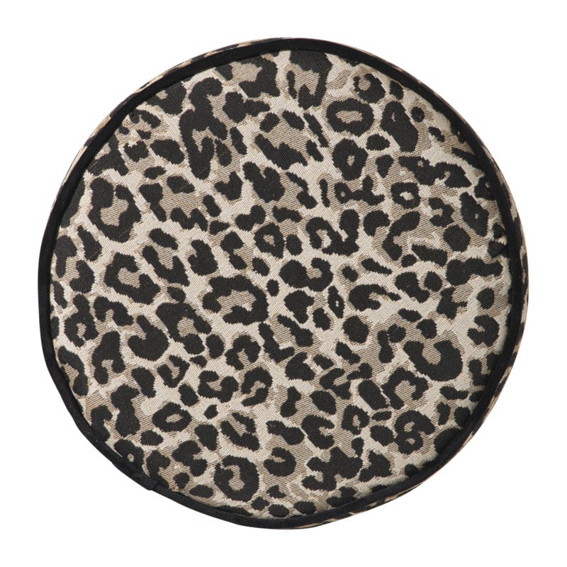 Poef luipaard - zwart/beige - &Oslash;35x40 cm