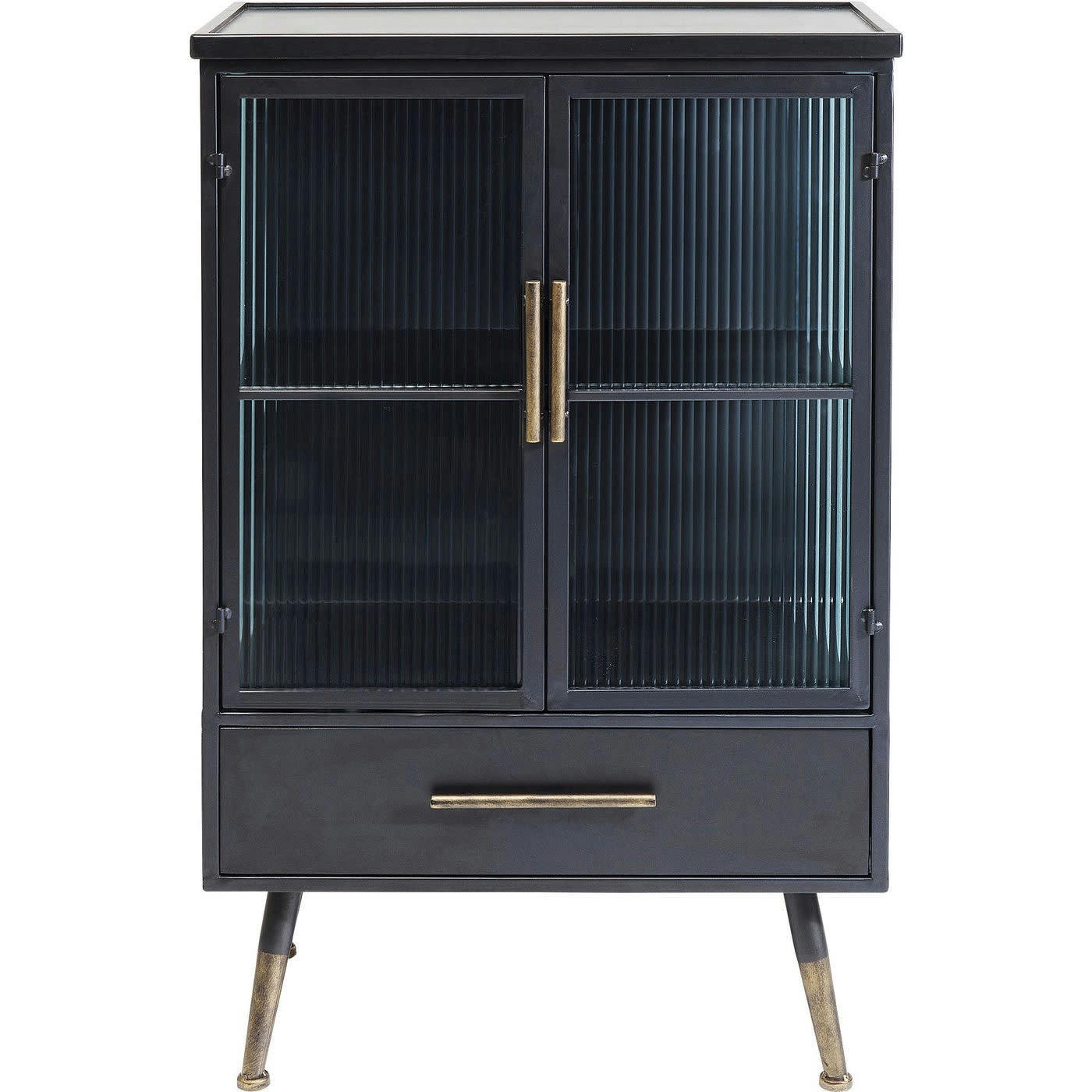 LA GOMERA - Buffet industriel 2 portes 1 tiroir en acier et verre