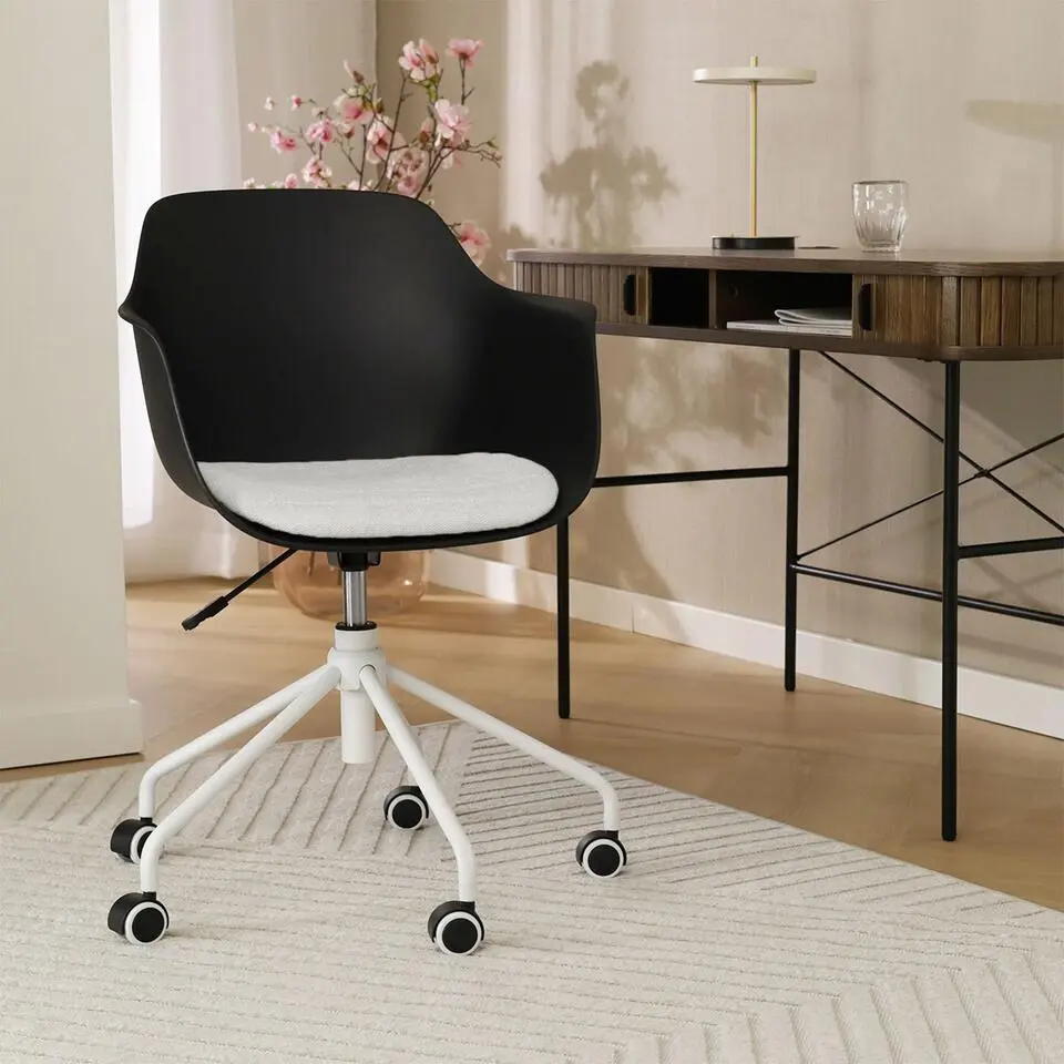Nolon Nout-Liz Bureaustoel Zwart - Beige Kussen - Wit Onderstel