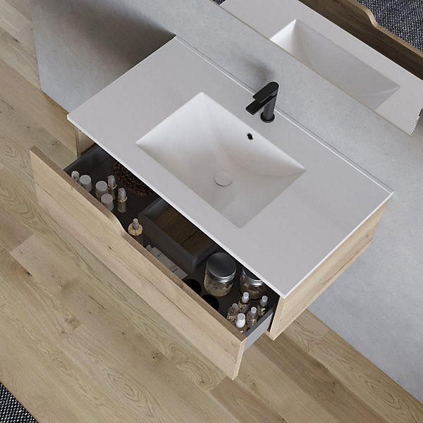 Meuble sous vasque seul, 1 tiroir, 80cm, simple vasque - blanc mat - CADIX