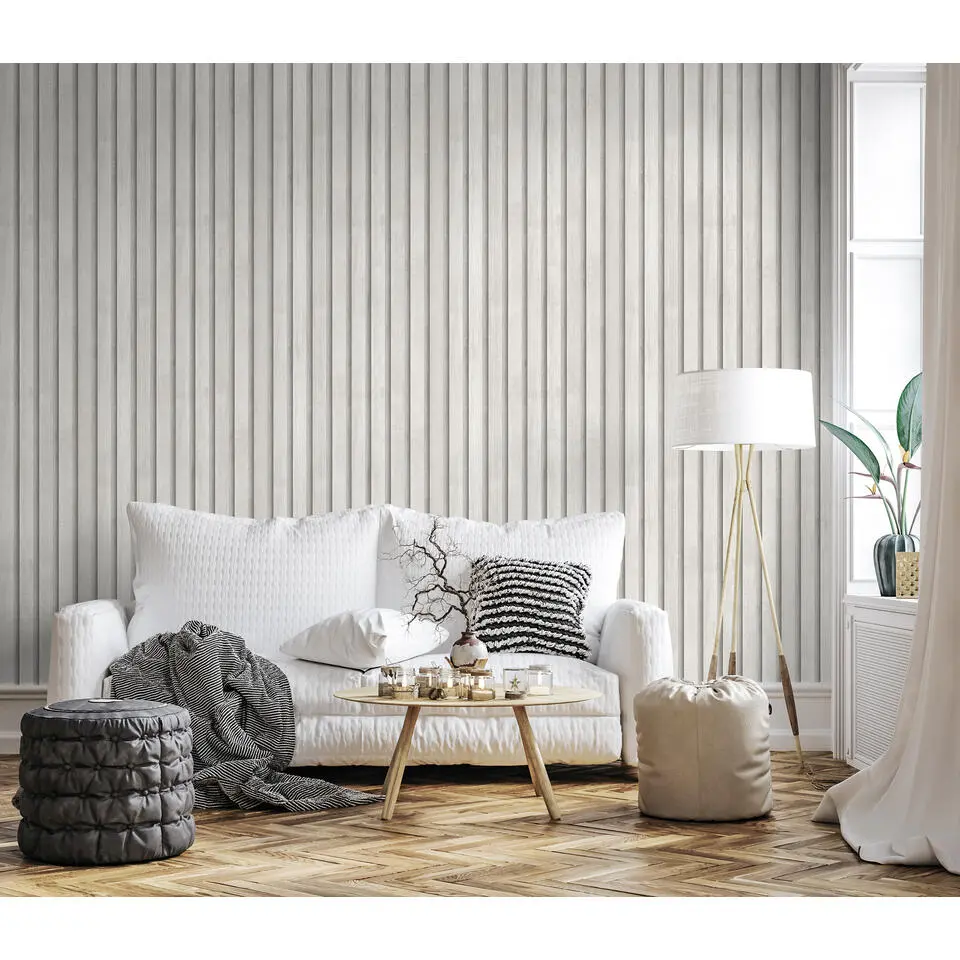 Sanders & Sanders behang houten wandpanelen 3d donker beige - 53 cm x 10 m