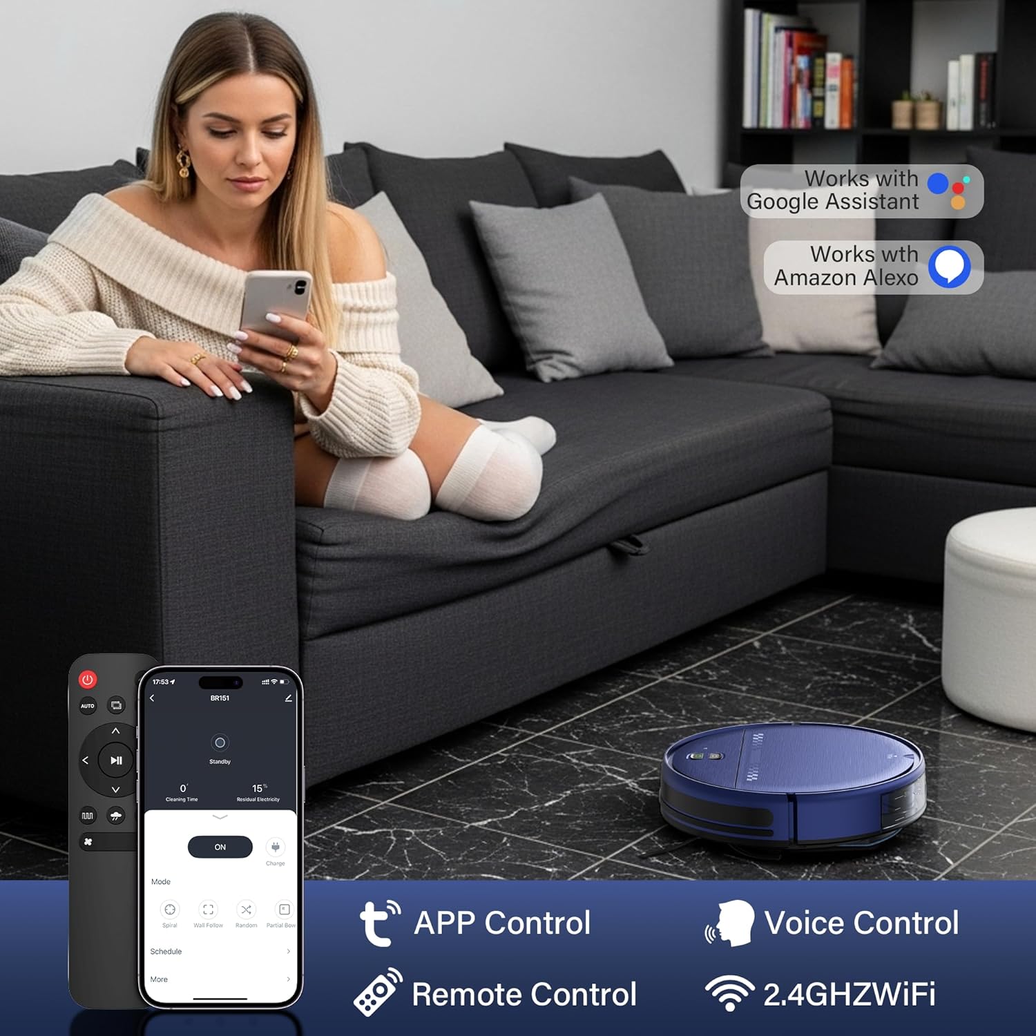 Robot Vacuum and Mop Combo, 2-in-1 Robot Vacuum Cleaner, 2.87'' Slim Design, Wi-Fi/App/Voice Control, 3D Obstacle Avoidance & Self-Charging Robotic Vacuum for Hard Floors, Carpets, Pet Hair
