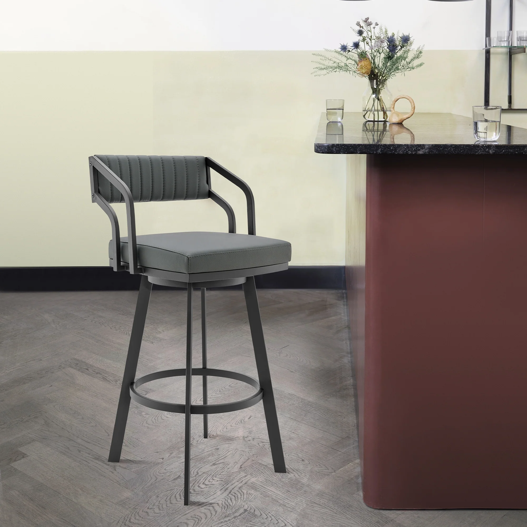 Scranton Faux Leather & Metal Swivel Counter/Bar Stool