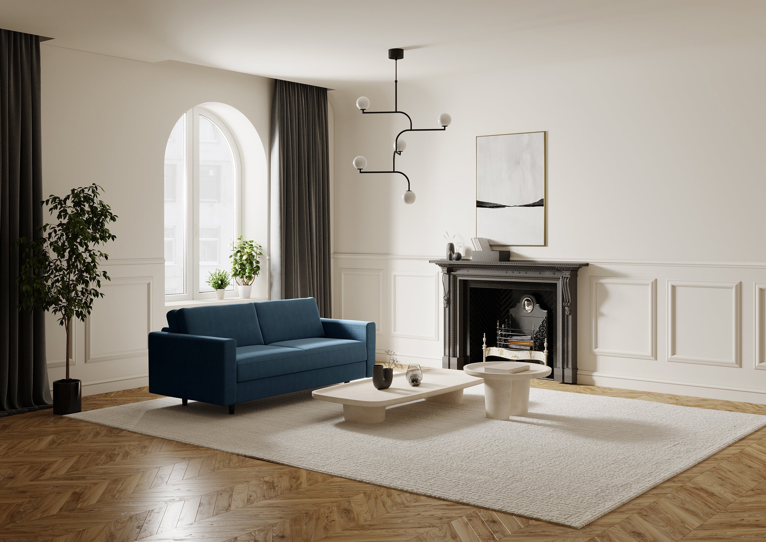 Rechte bank Hailie Jade 3 personen Geweven stof Blauw of grijs