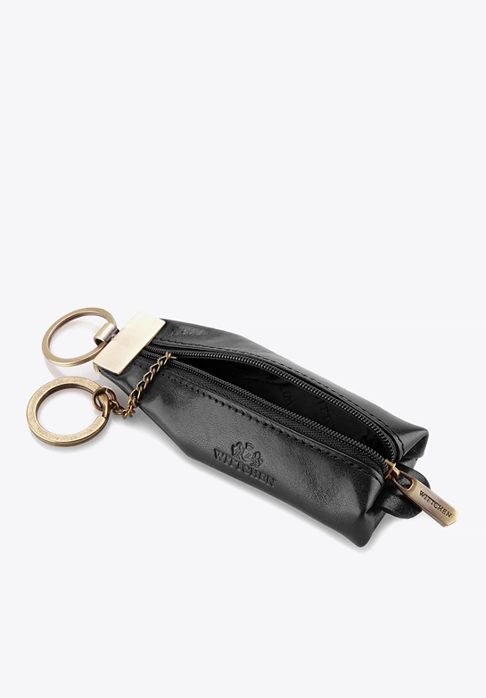 Etui na klucze skórzane z brelokiem czarne
