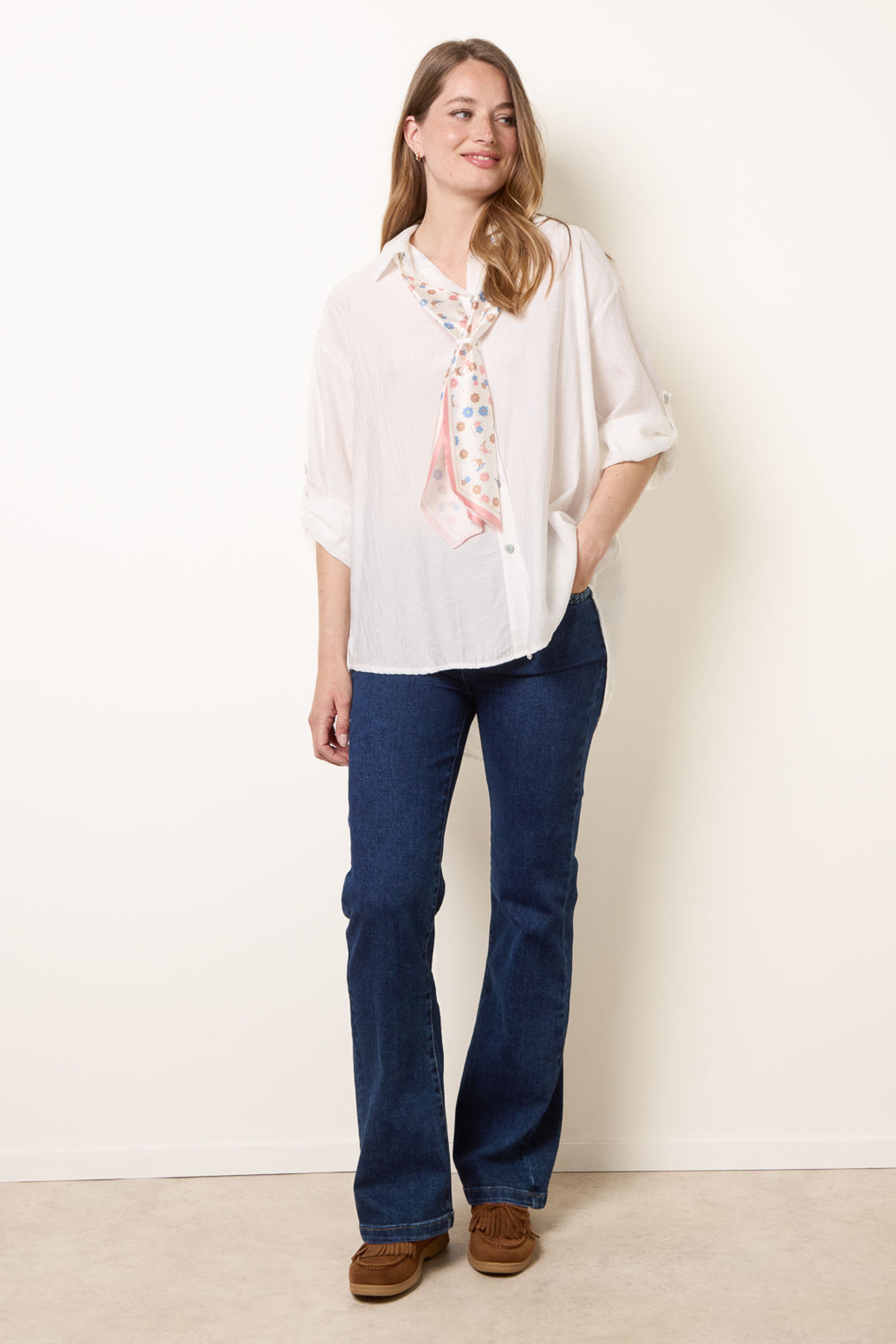 Blue Vanilla White Scarf Viscose Crinkle Shirt