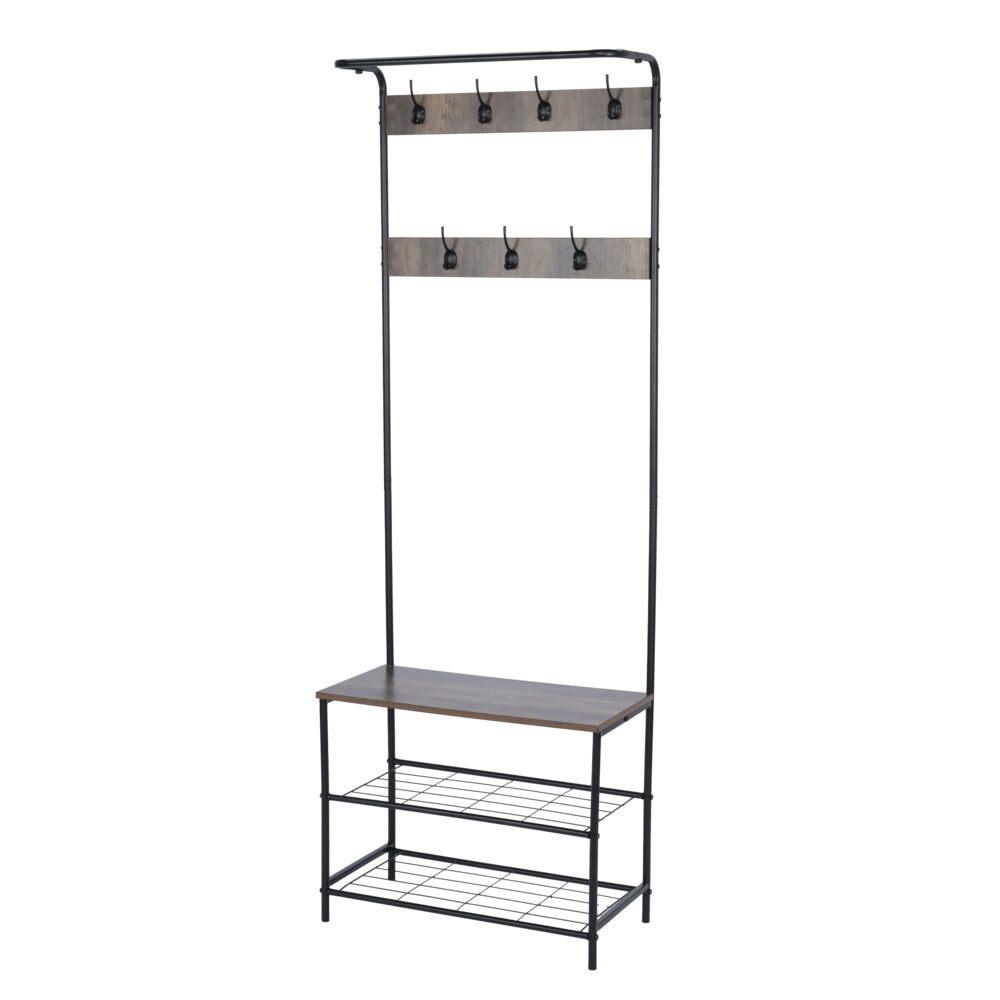 Vestiaire 3en1 avec patères et étagères métal 60x30xH170cm (2 modèles)