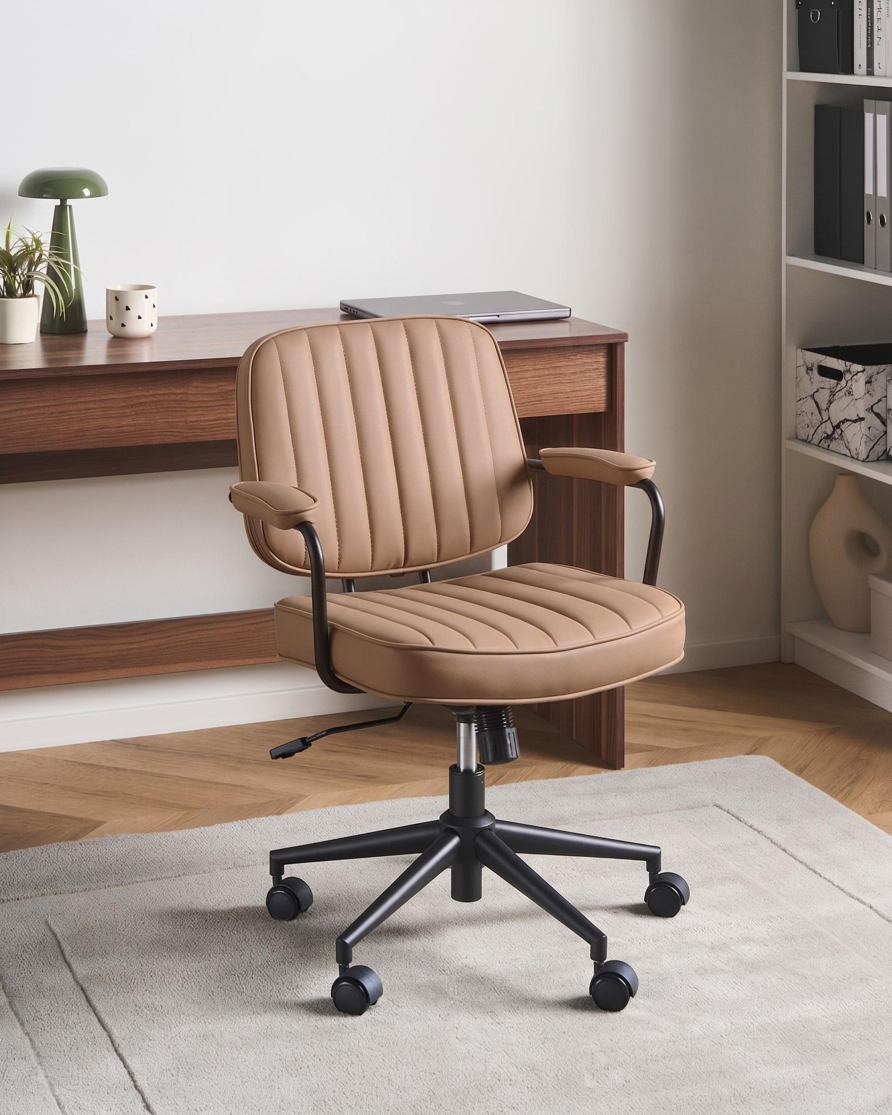 Desk Chair BERNE Faux Leather Light Brown