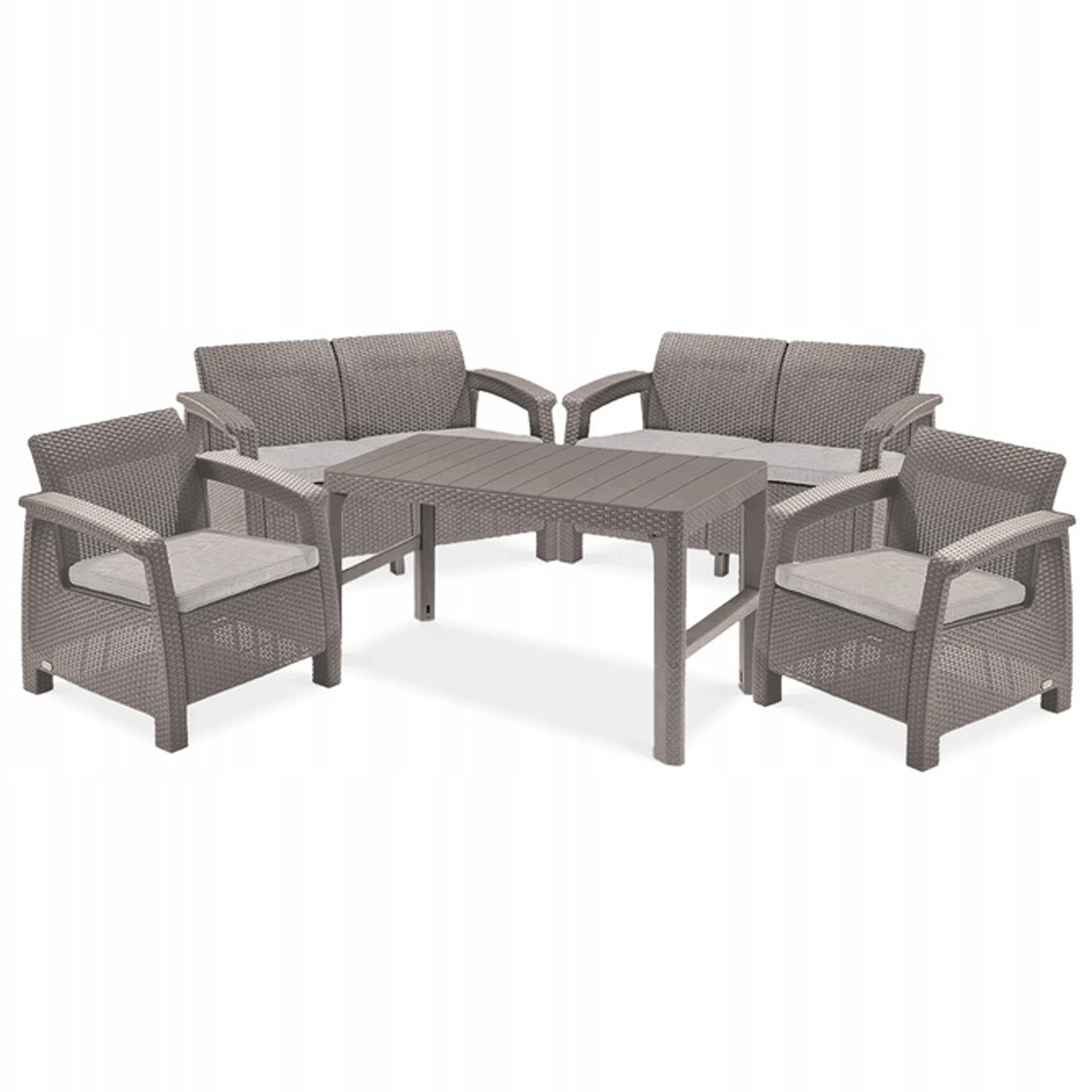 Zestaw Mebli Ogrodowych Keter CORFU FIESTA/LYON Sofa Stół Fotel Cappuccino