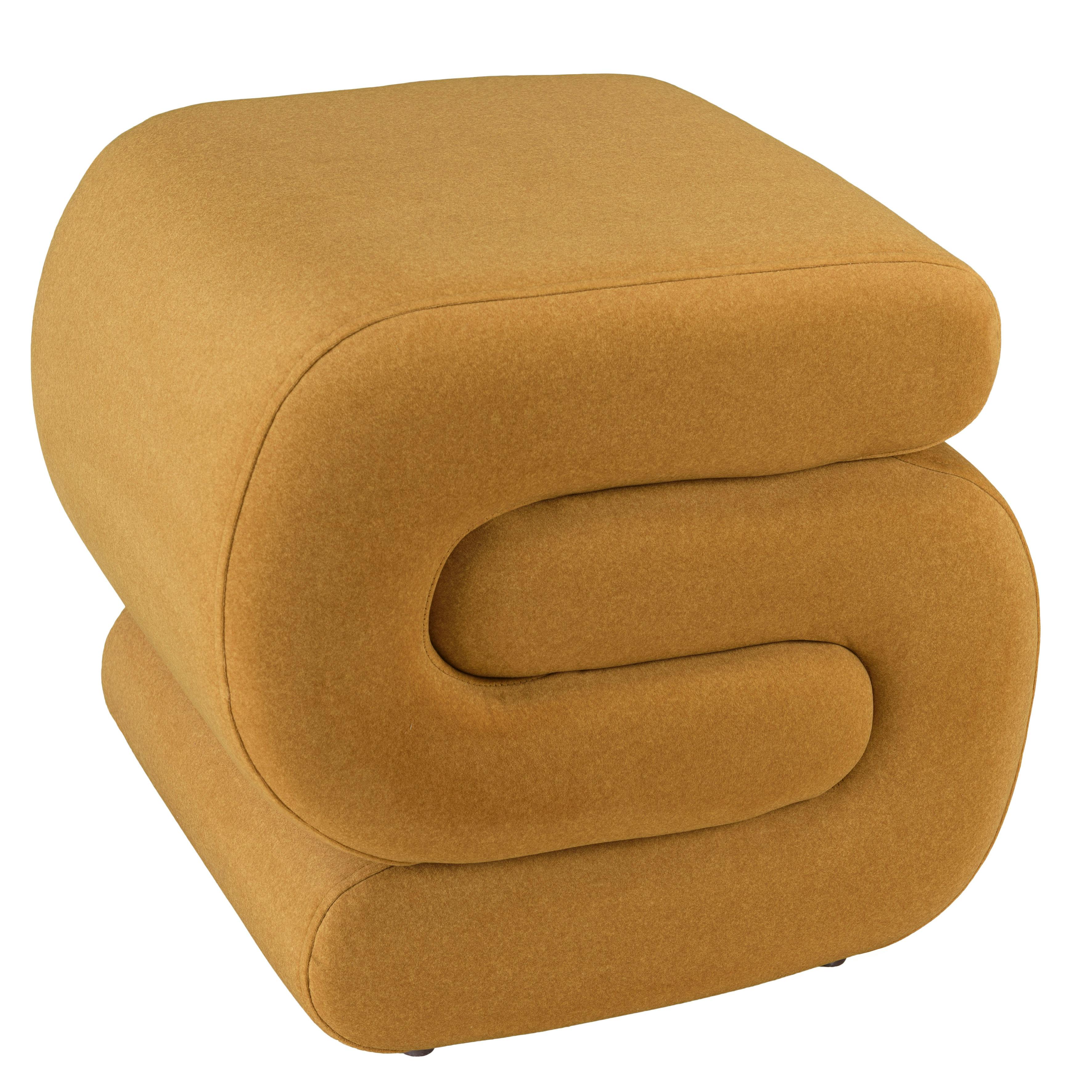 Pouf en tissu effet velours jaune moutarde COLOMBUS
