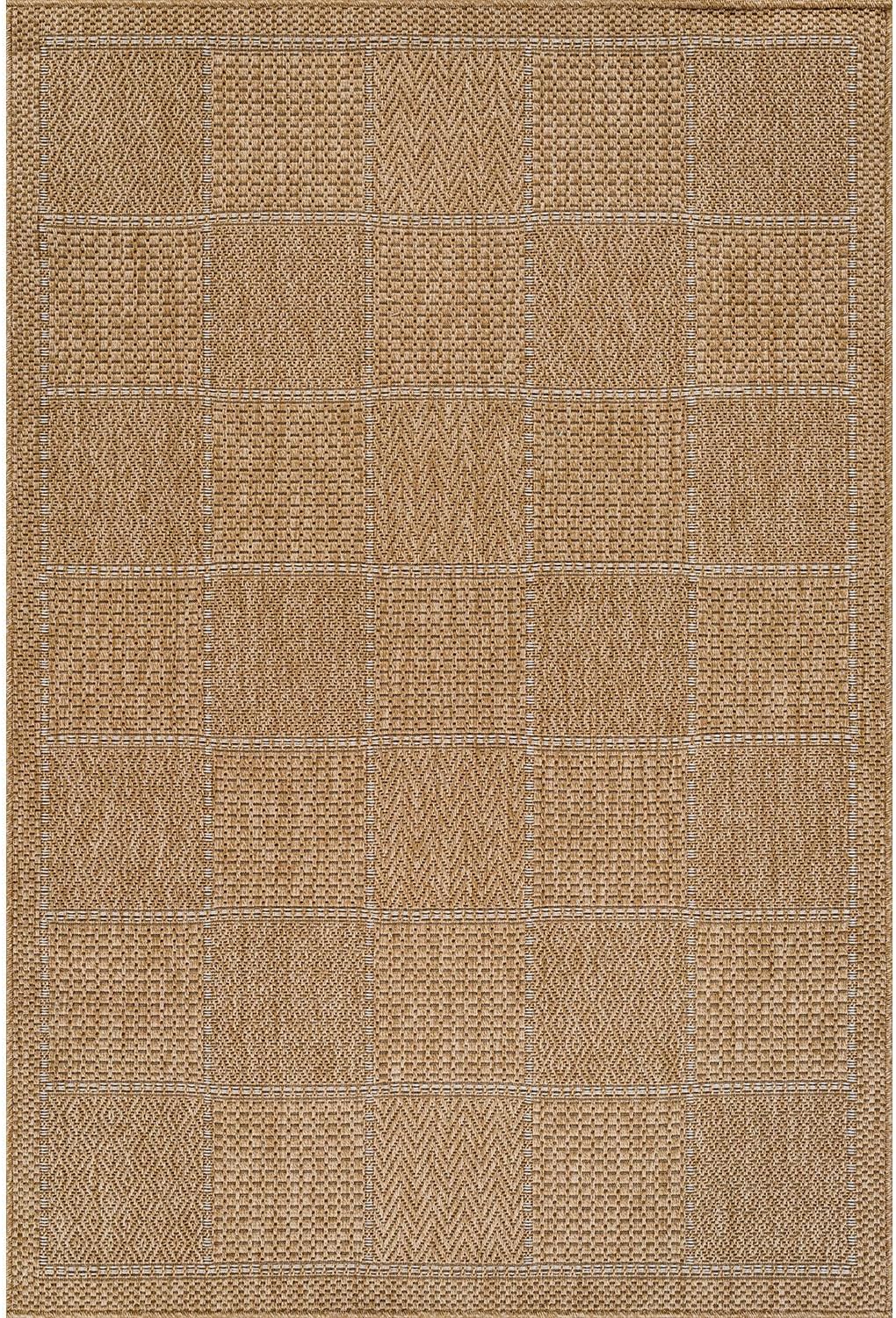 Beverly Rug Easy Jute Checkered Squared Rug 9x12 Washable Large Indoor Outdoor Area Rugs for Living Dining Room Patio Office Stain Resistant Non Shedding Casual Indoor Outside Carpet 9 x 12 Natural