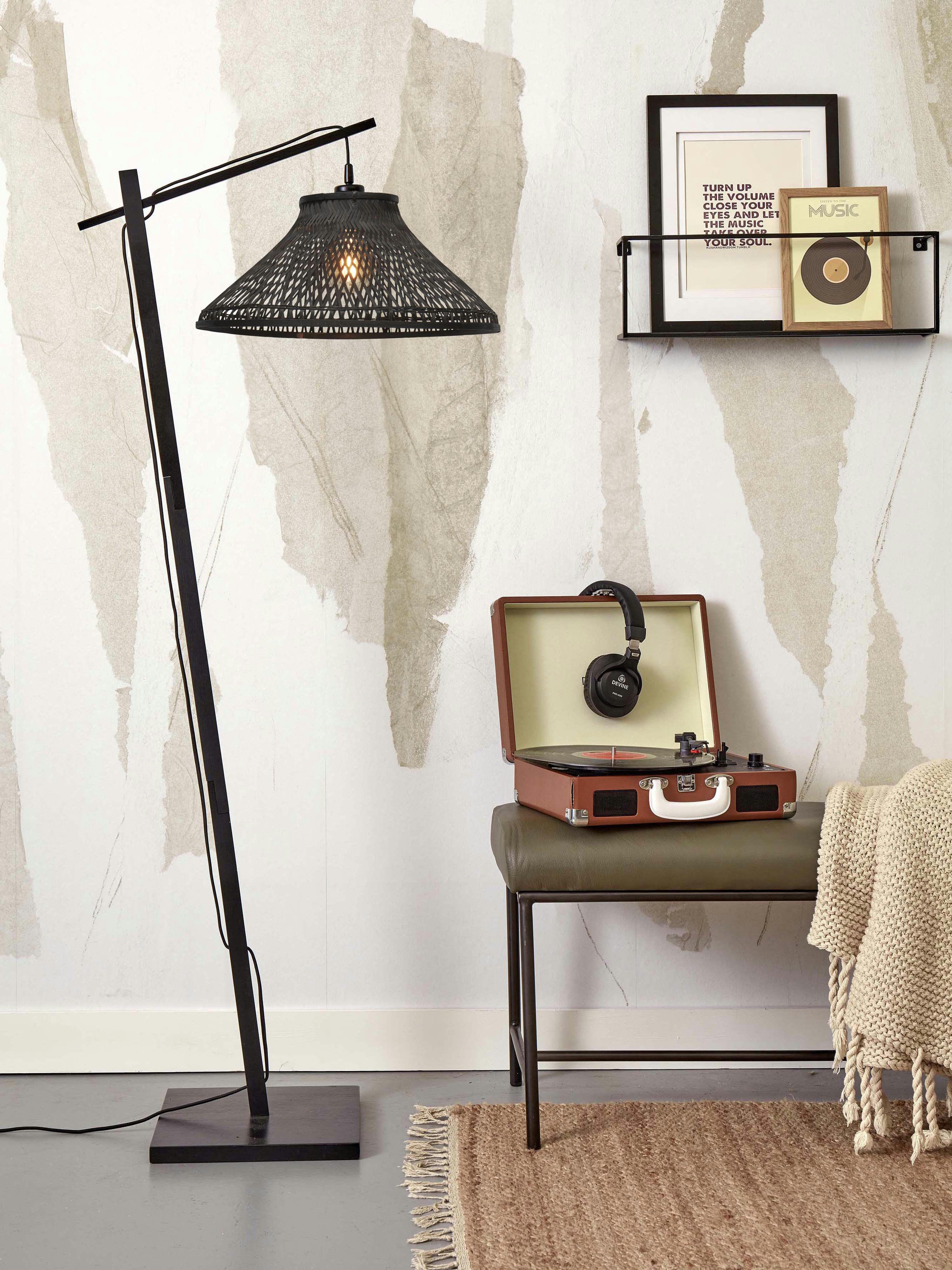 TAHITI - Lampadaire bambou abat-jour bambou noir, h. 150cm