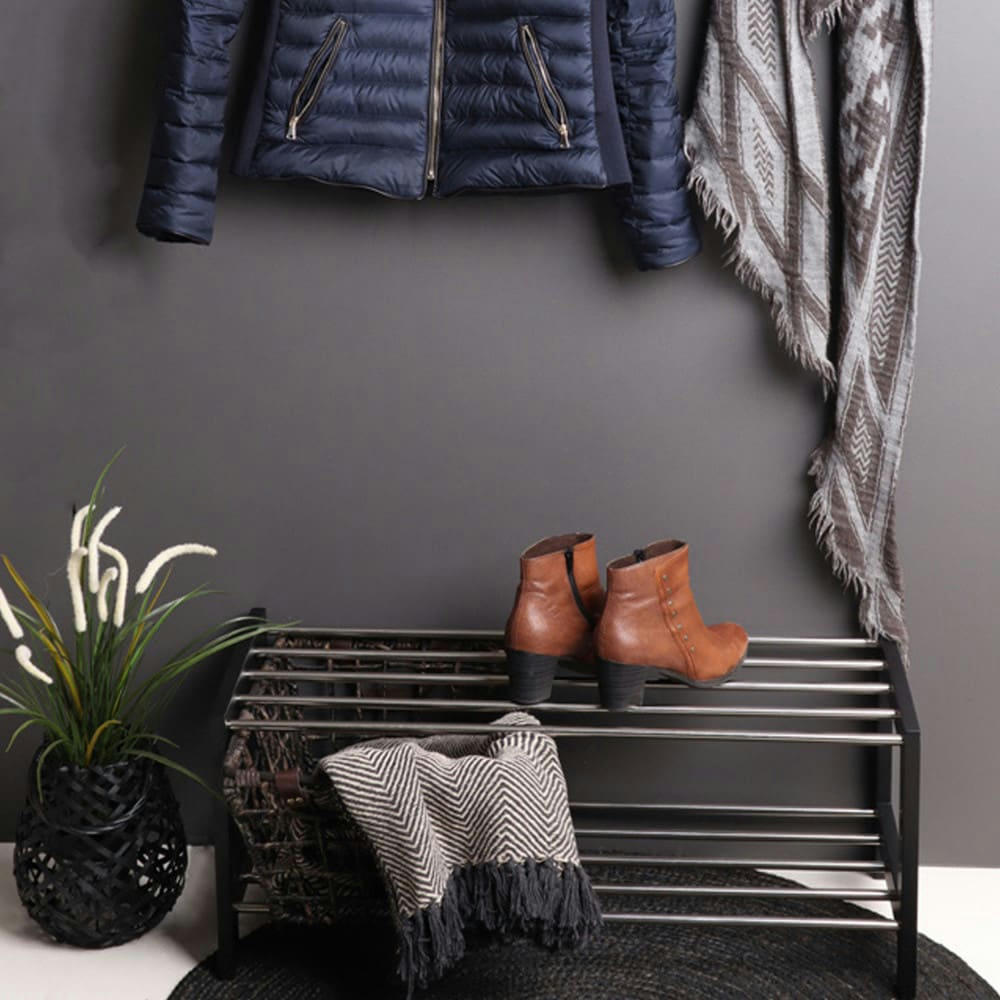 PADOVA - Meuble à chaussures en bois et métal noir