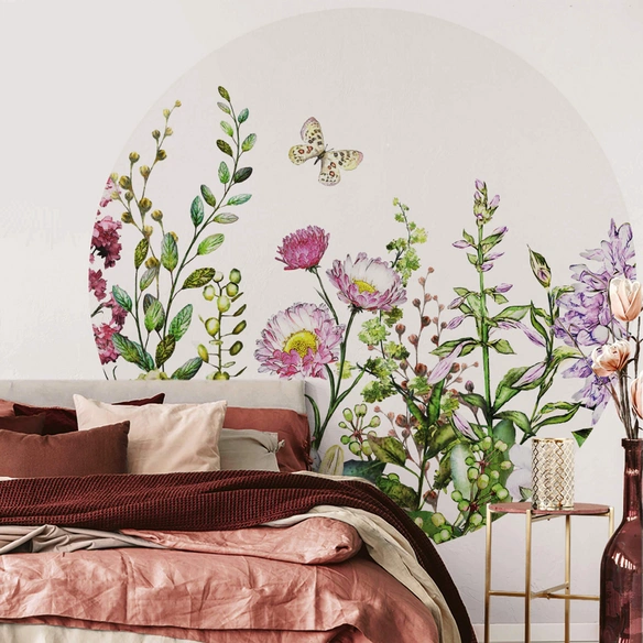 Vliestapete »Runde Vliestapete«, florale Sommer Blumenwiese, mehrfarbig, matt