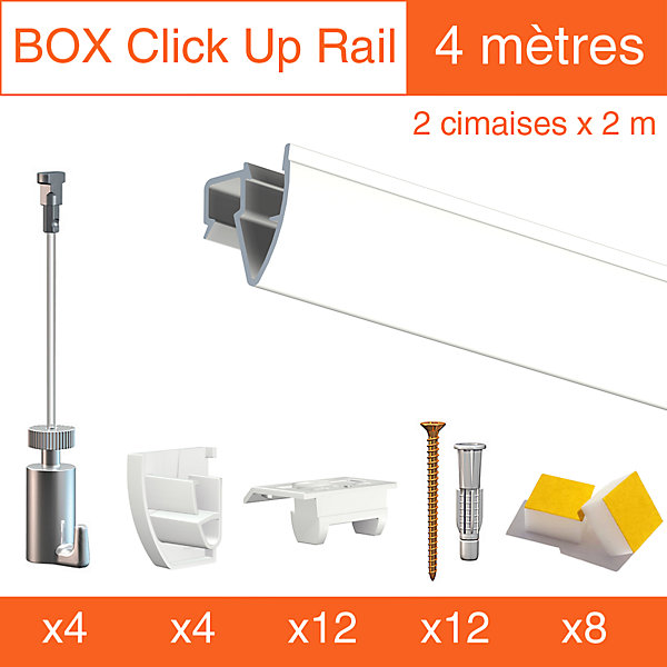 Cimaise Box Artiteq Click Up Plafond PREMIUM - Kit accrochage tableau 4 mètres