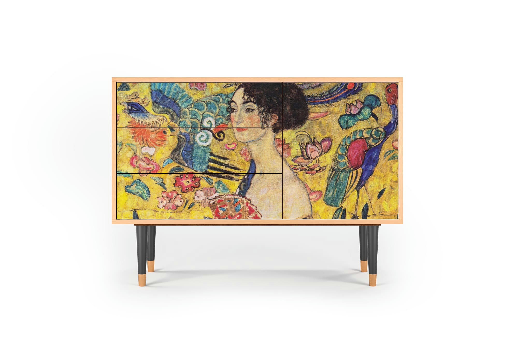 LADY WITH FAN BY GUSTAV KLIMT - Buffet  jaune 3 tiroirs et 1 porte L 115 cm