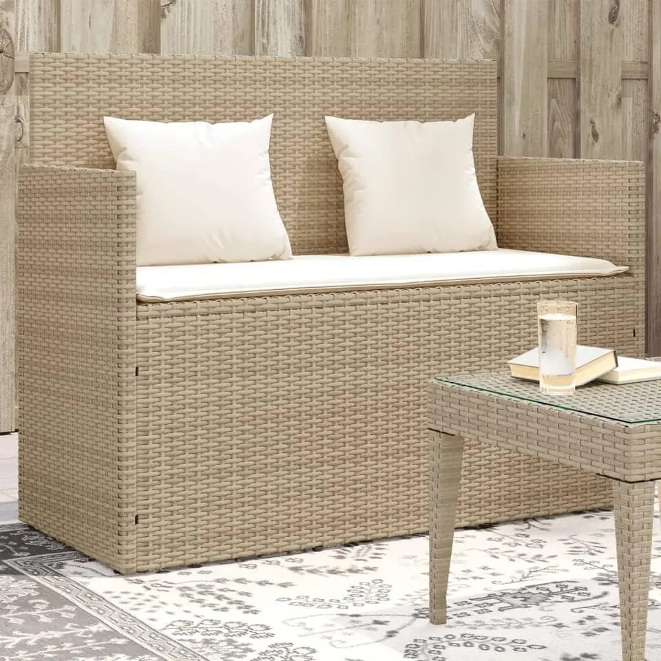 vidaXL - Tuinbank met cr&egrave;me kussens - Beige poly rattan - 120x50x90.5 cm