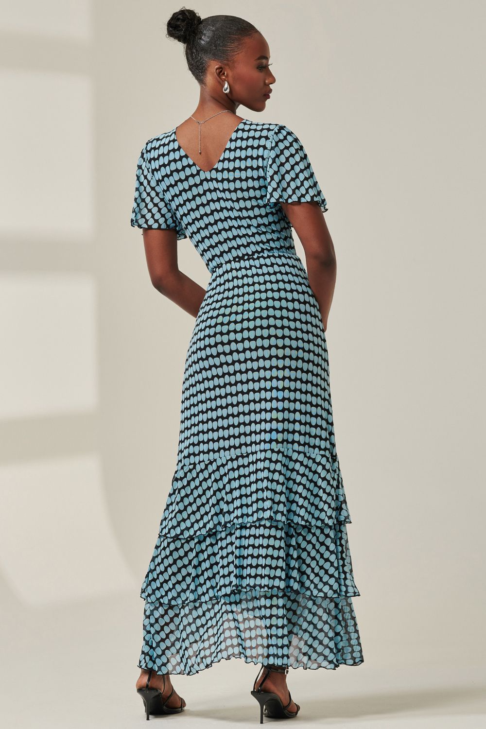 Jolie Moi Geo Print Tiered Maxi Dress