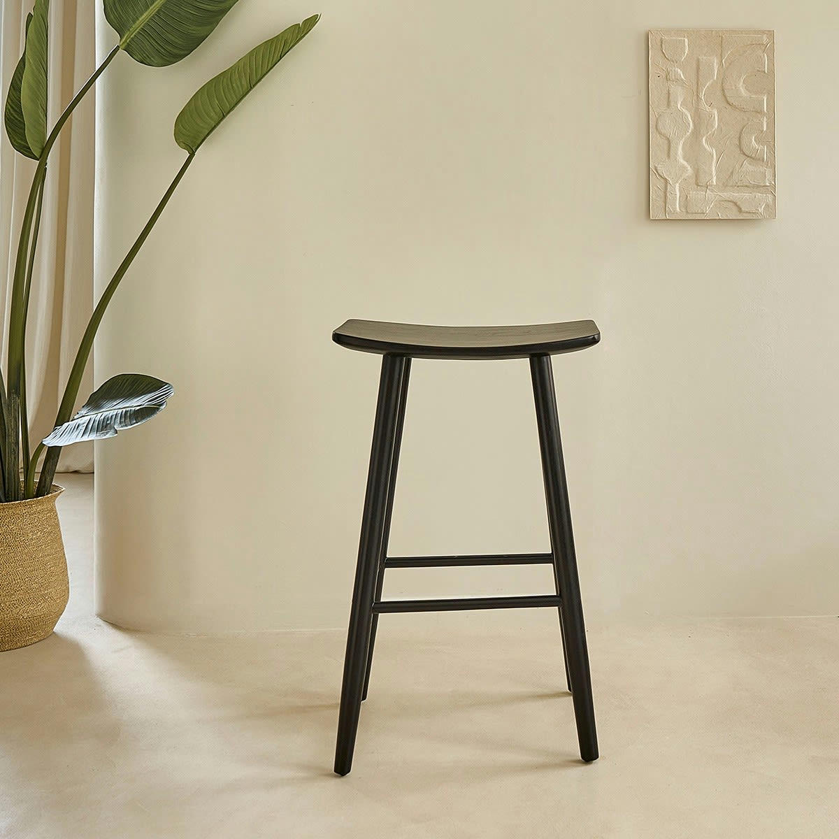 AMBRE - Tabouret en teck massif noir 75 cm