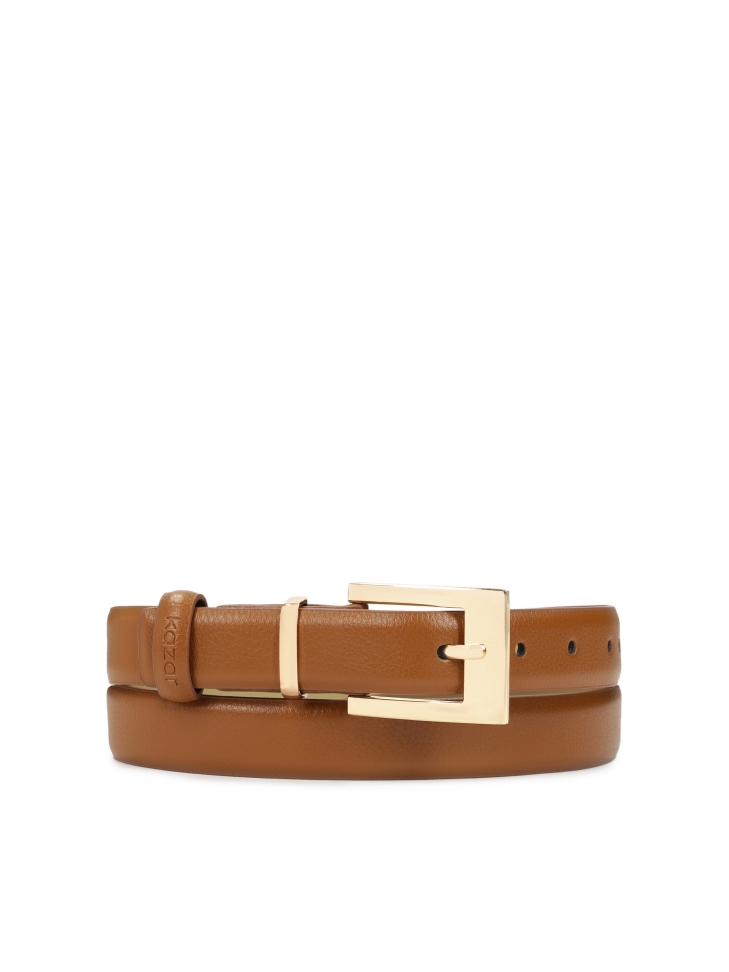 Narrow brown natural leather belt