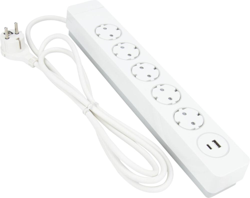 GRENUTTAK GELIA 5-V JORDET 2XUSB-A/C 2M HVIT