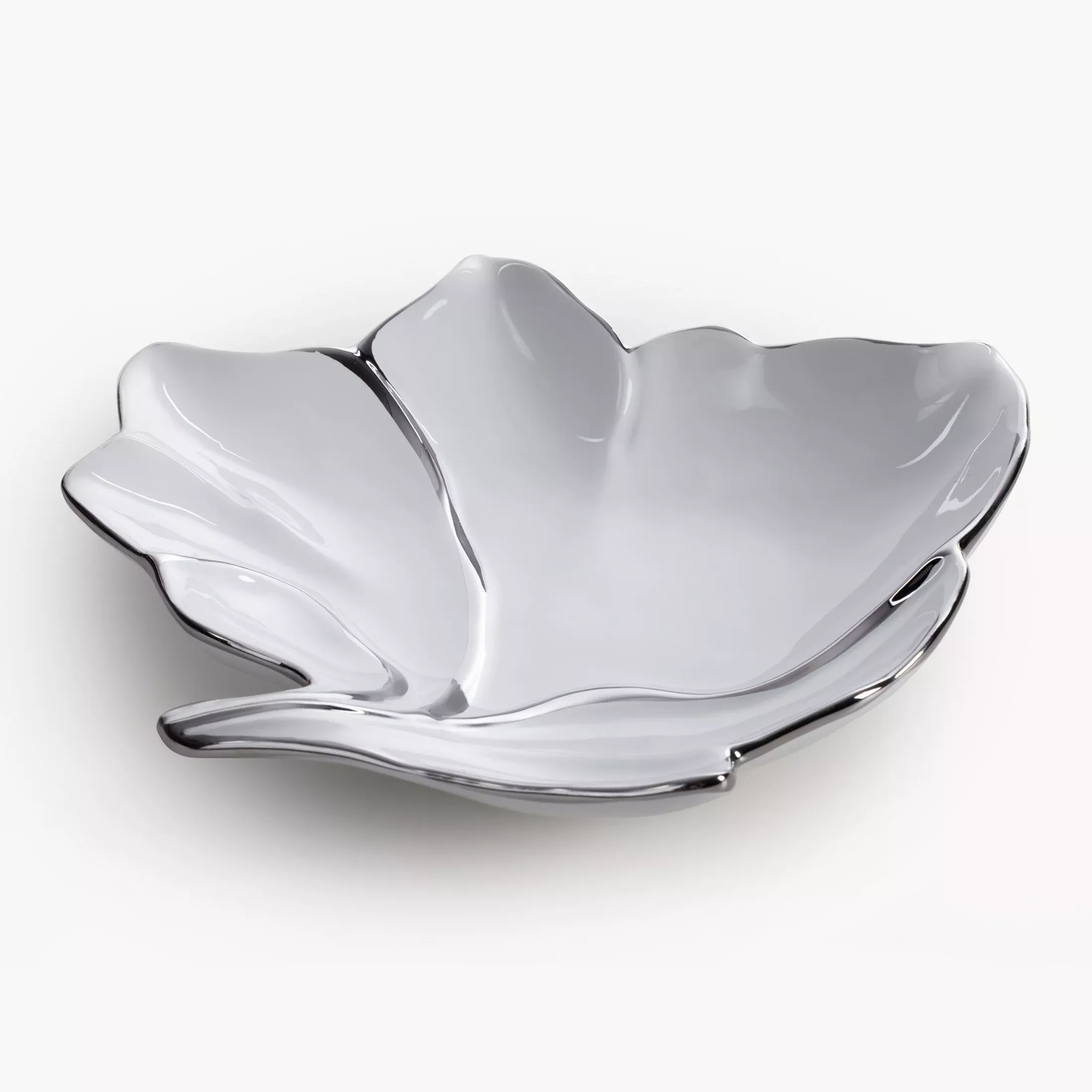 Patera ceramiczna dekoracyjna biało-srebrna w kształcie liścia 25x24x5 cm NERIS 03