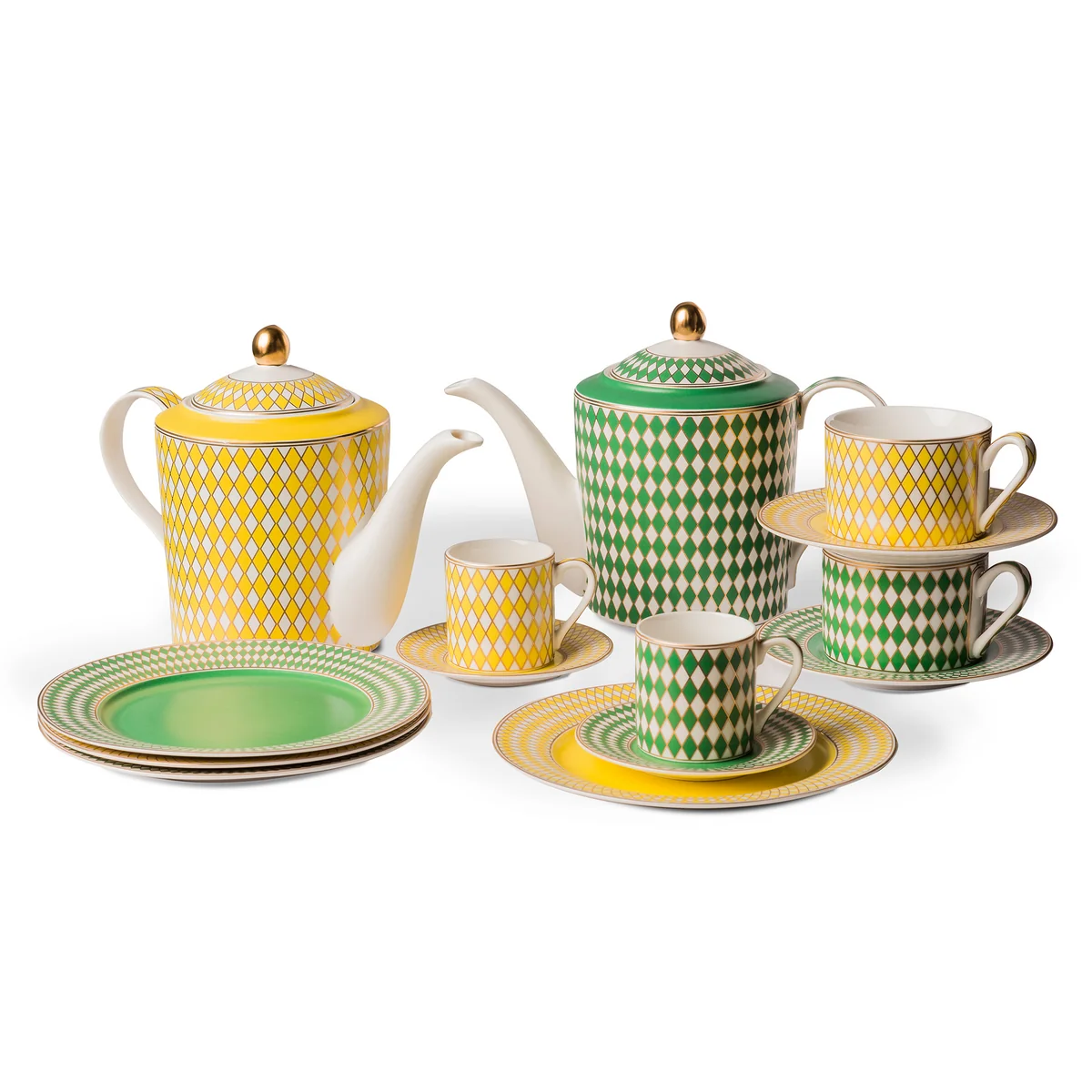 POLSPOTTEN - Chess Teetasse matt glasiert, grün / gelb / gold (4er-Set)