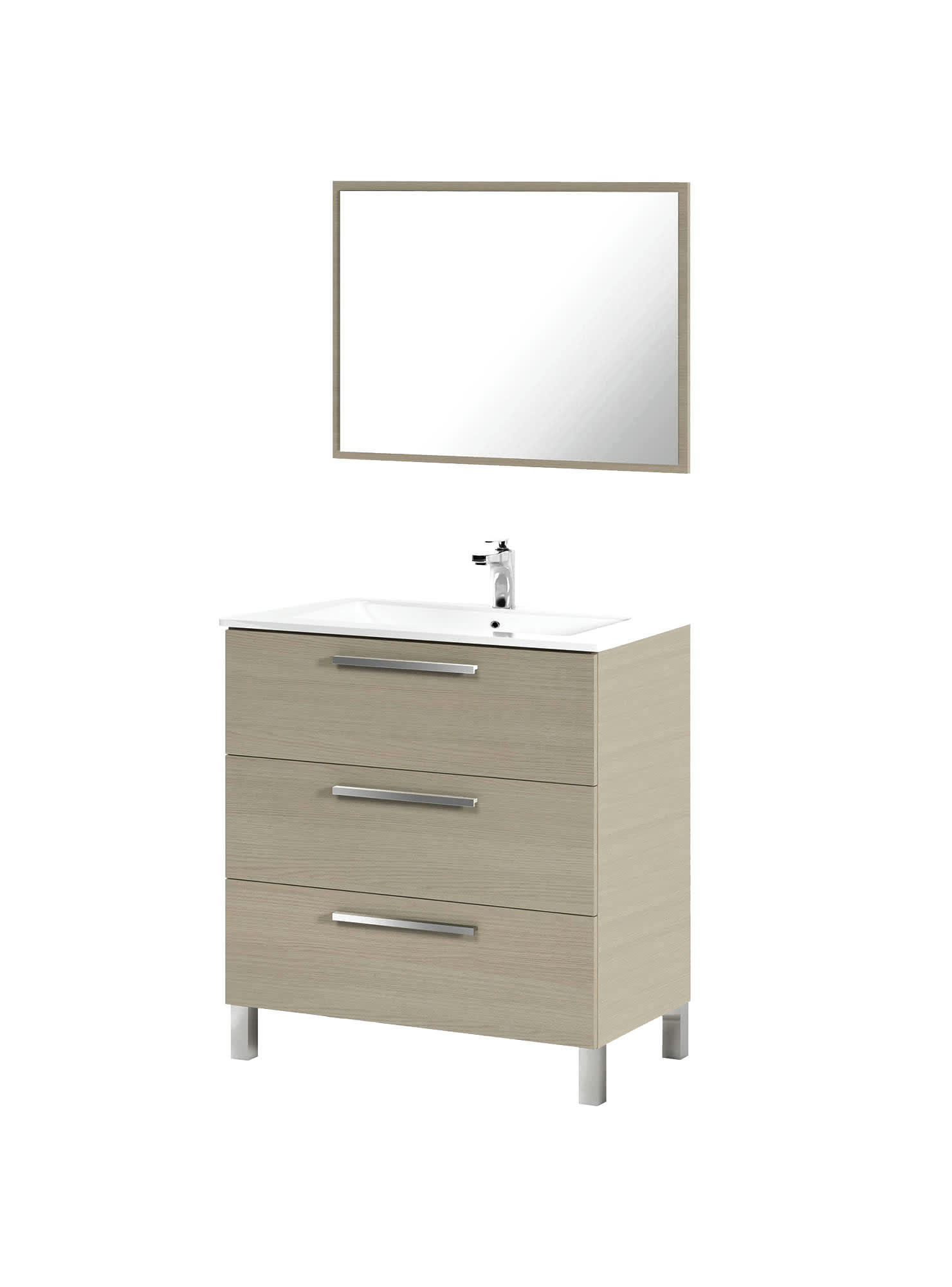 DLO - Meuble sous-vasque avec 3 tiroirs et miroir effet bois chêne