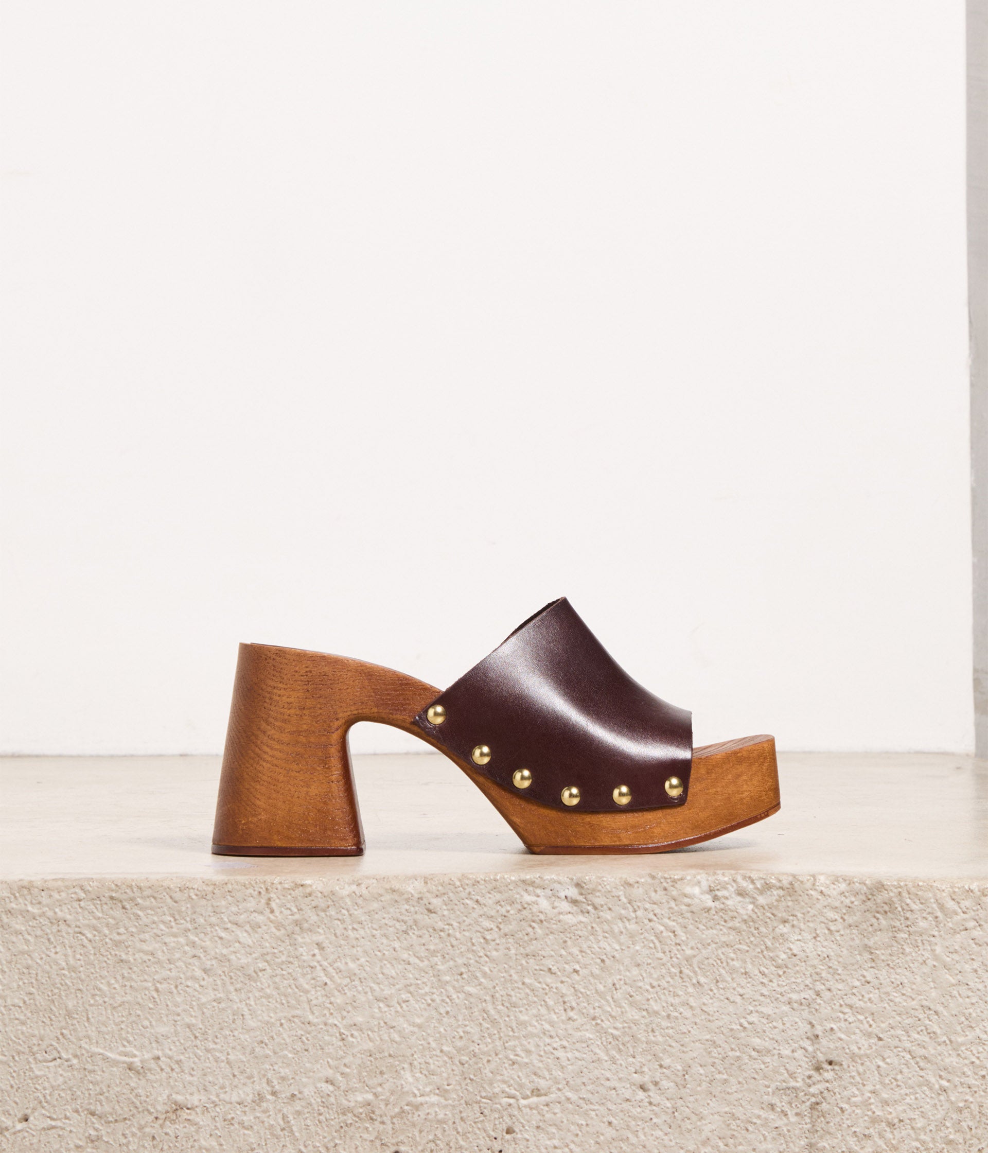Mules en cuir choco Texas