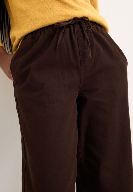 Womens Chocolate Brown Wide Leg Drawstring Jeans