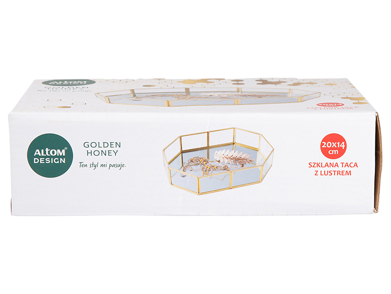 Taca dekoracyjna z lustrem20x14 cm złota