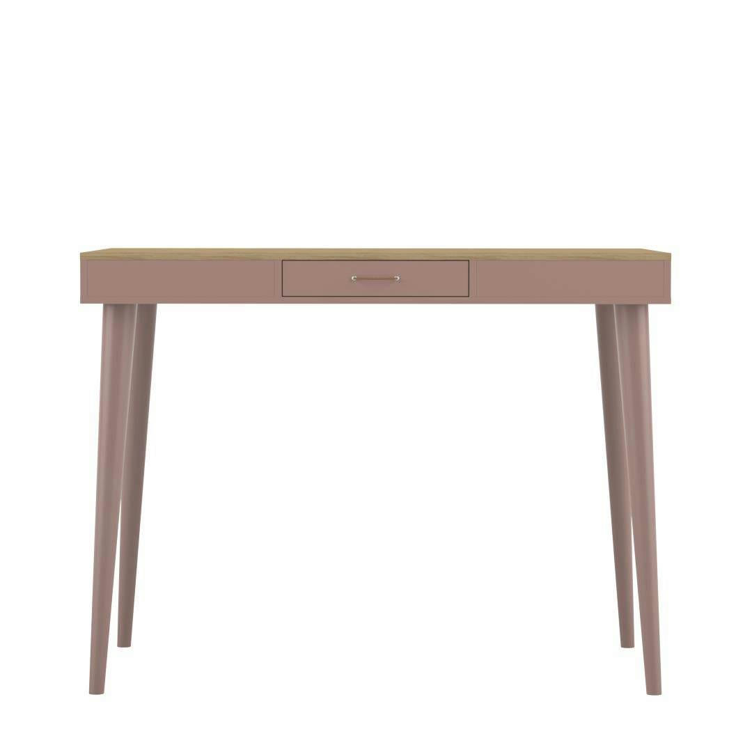 HORIZON - Table bar effet bois chêne clair et rose poudré