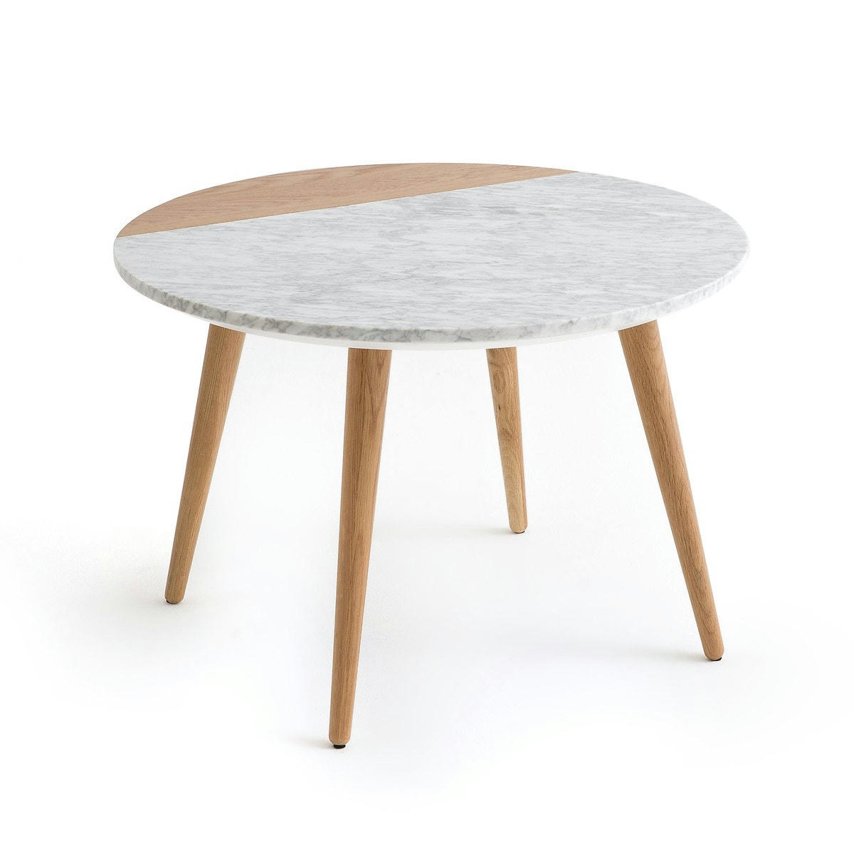 Table basse, plateau marbre blanc et chêne, Crueso