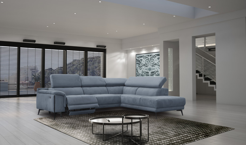 Sofa narożna 5 osobowa MATERA szaroniebieska, 1 funkcja relaks