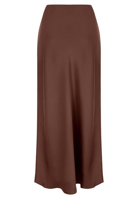 Womens Brown Satin Midi Skirt