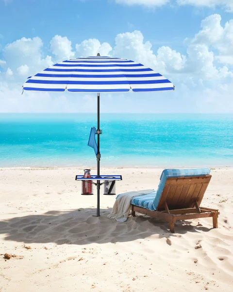 Parasol ogrodowy i plażowy 160 cm regulowany UPF 50  niebiesko biały