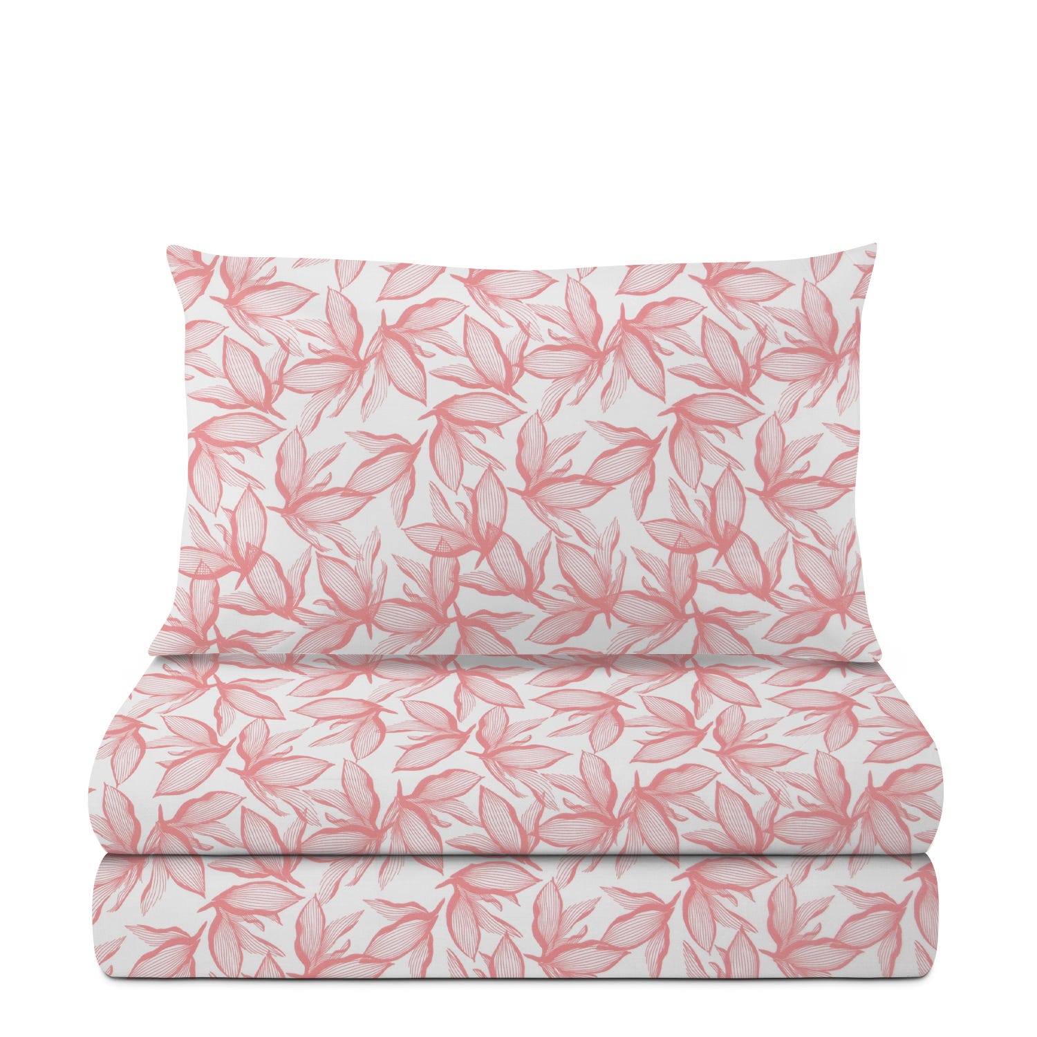 Completo letto 1 piazza e mezza policotone foglie rosa
