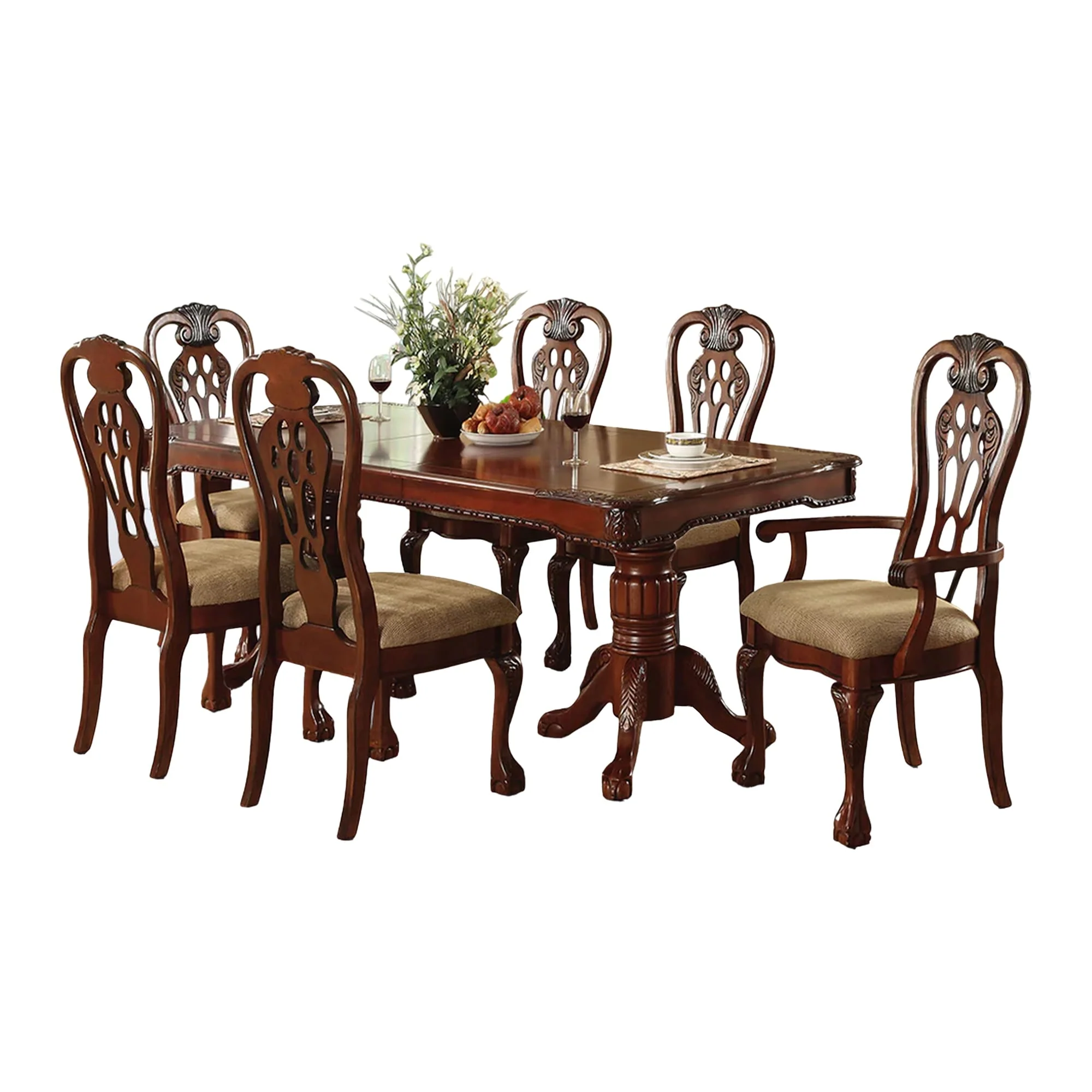 Heo 7pc Dining Table and Chair Set, 66-84 Inch Extendable Brown Top