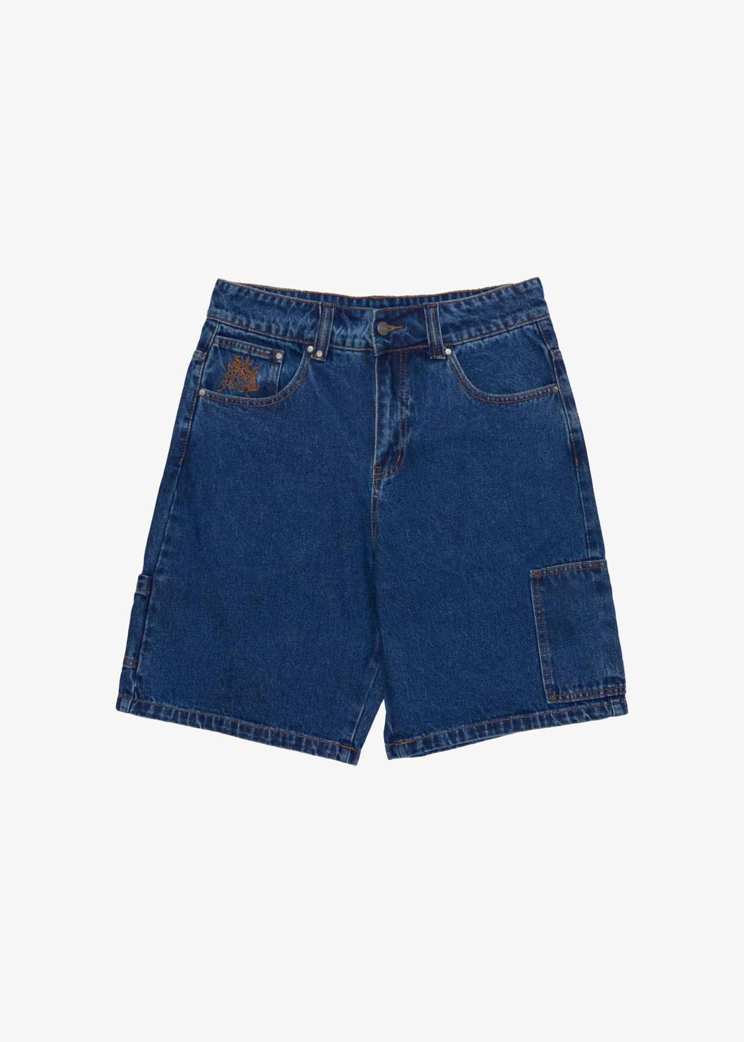 AFENDS Mens Scorched Harper - Denim Baggy Workwear Short 22 - Authentic Blue