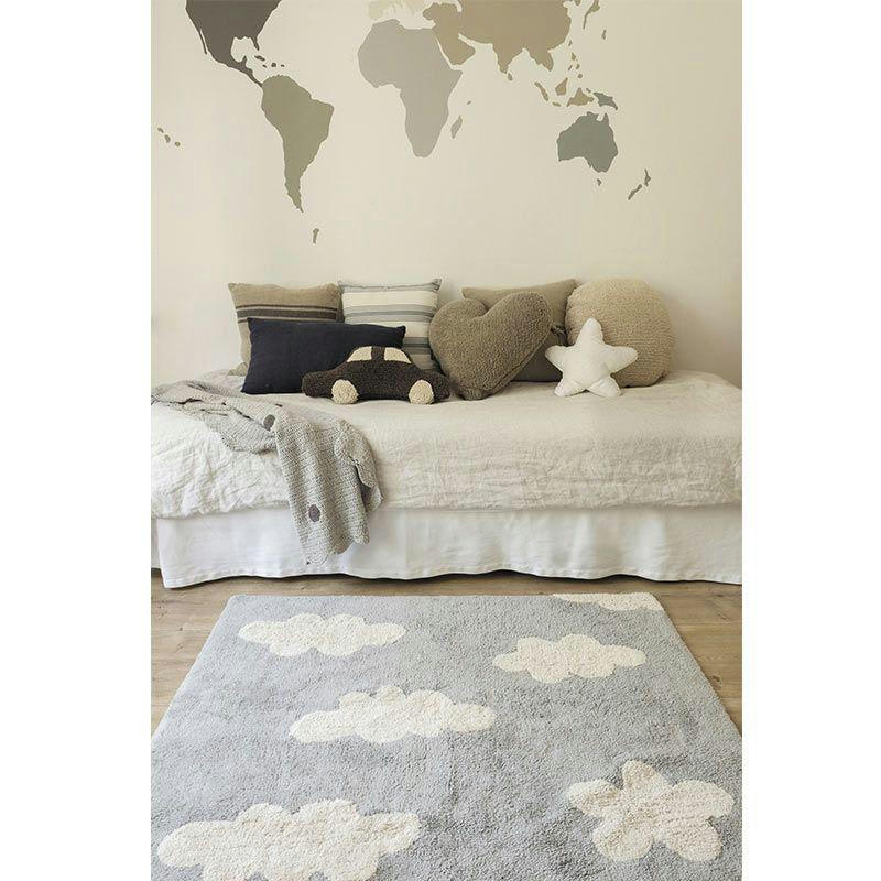 NUAGE - Tapis coton motif nuage gris 120x160