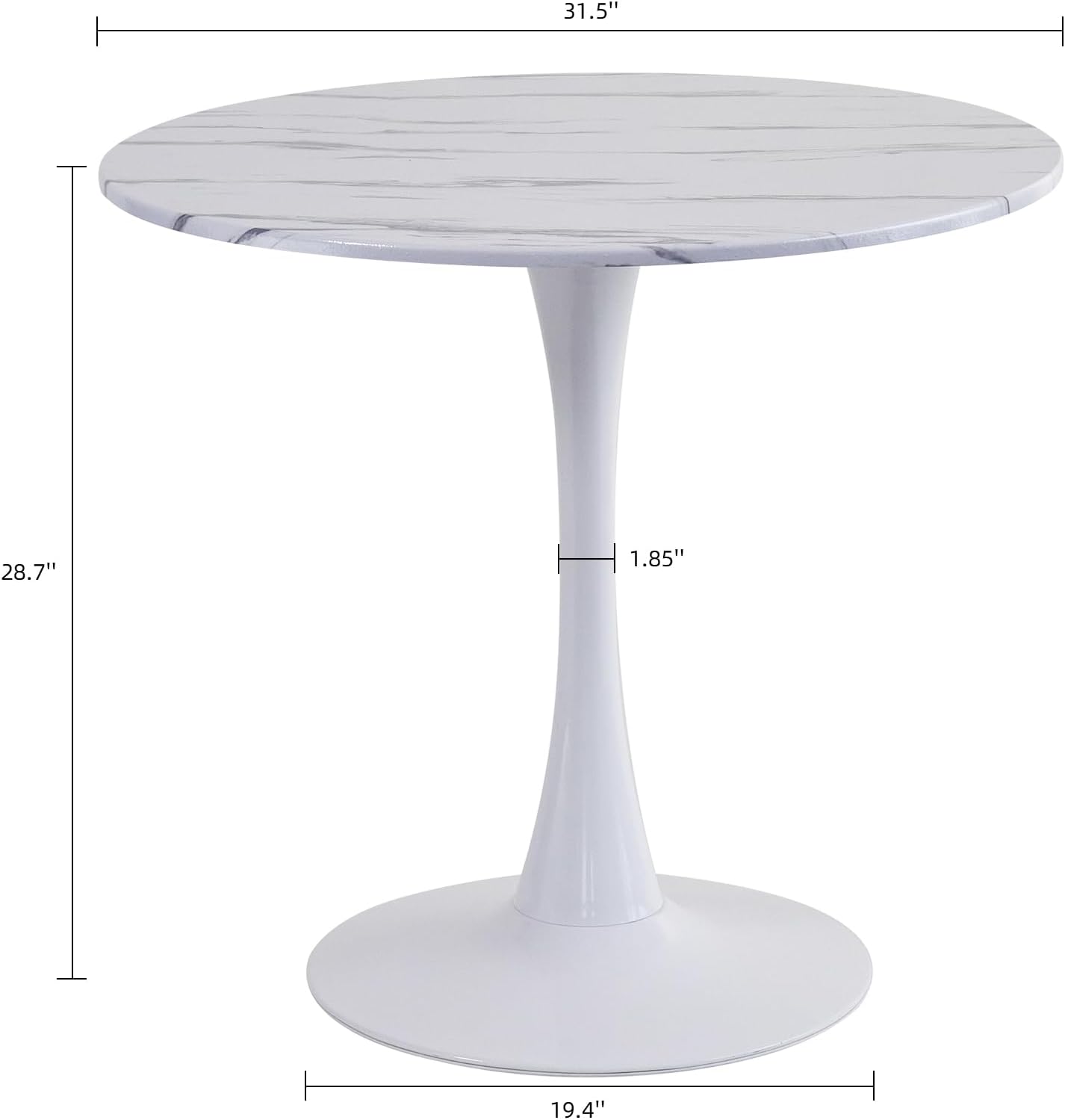 Round Dining Table, 31.5 Circle Tulip Table with Thickened Tabletop & Metal Pedestal, Mid Century Modern Bistro Table for Kitchen, Small Places, Living Room, Cafe (Marble Pattern White)