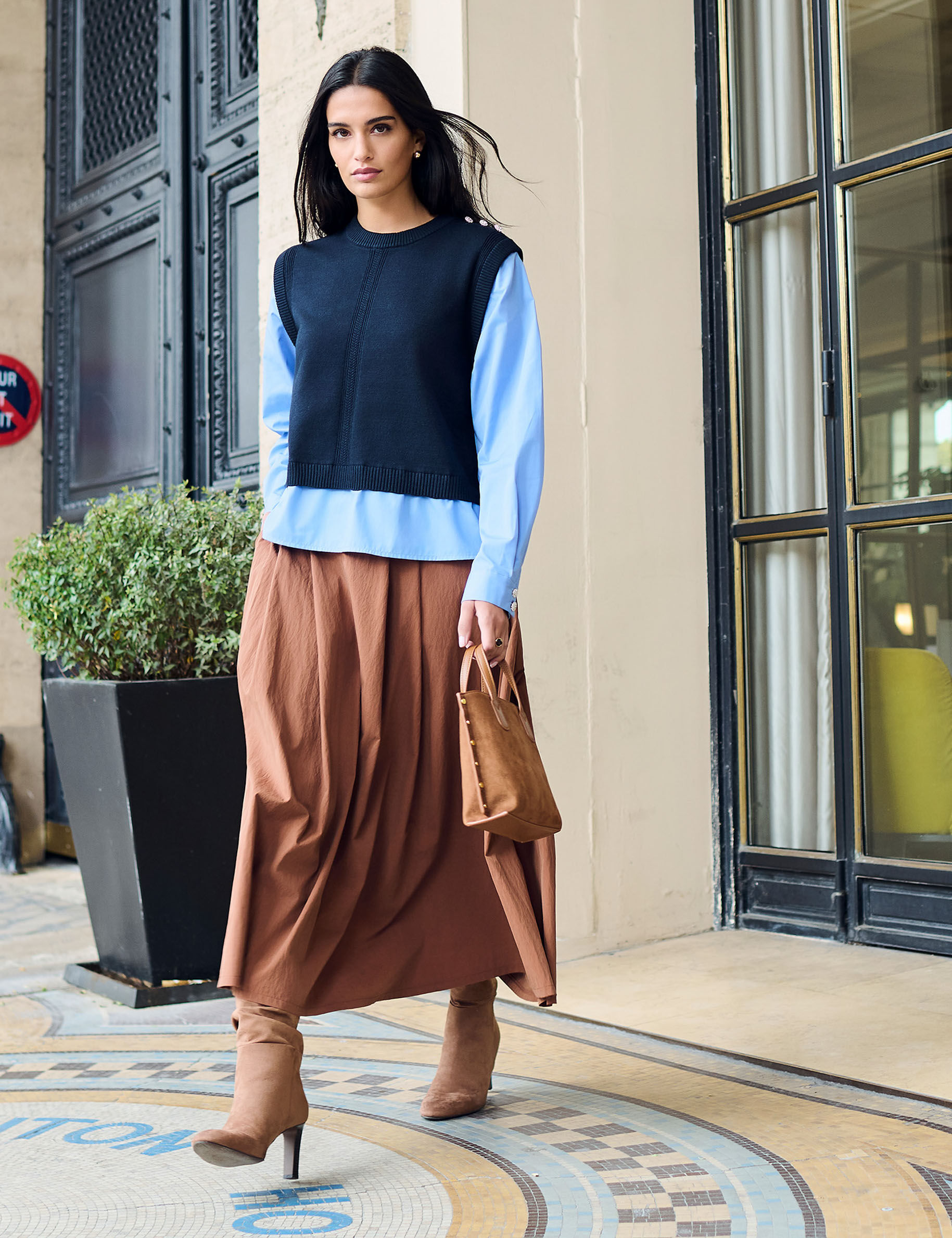 Pleated Long Skirt Cognac Brown Women